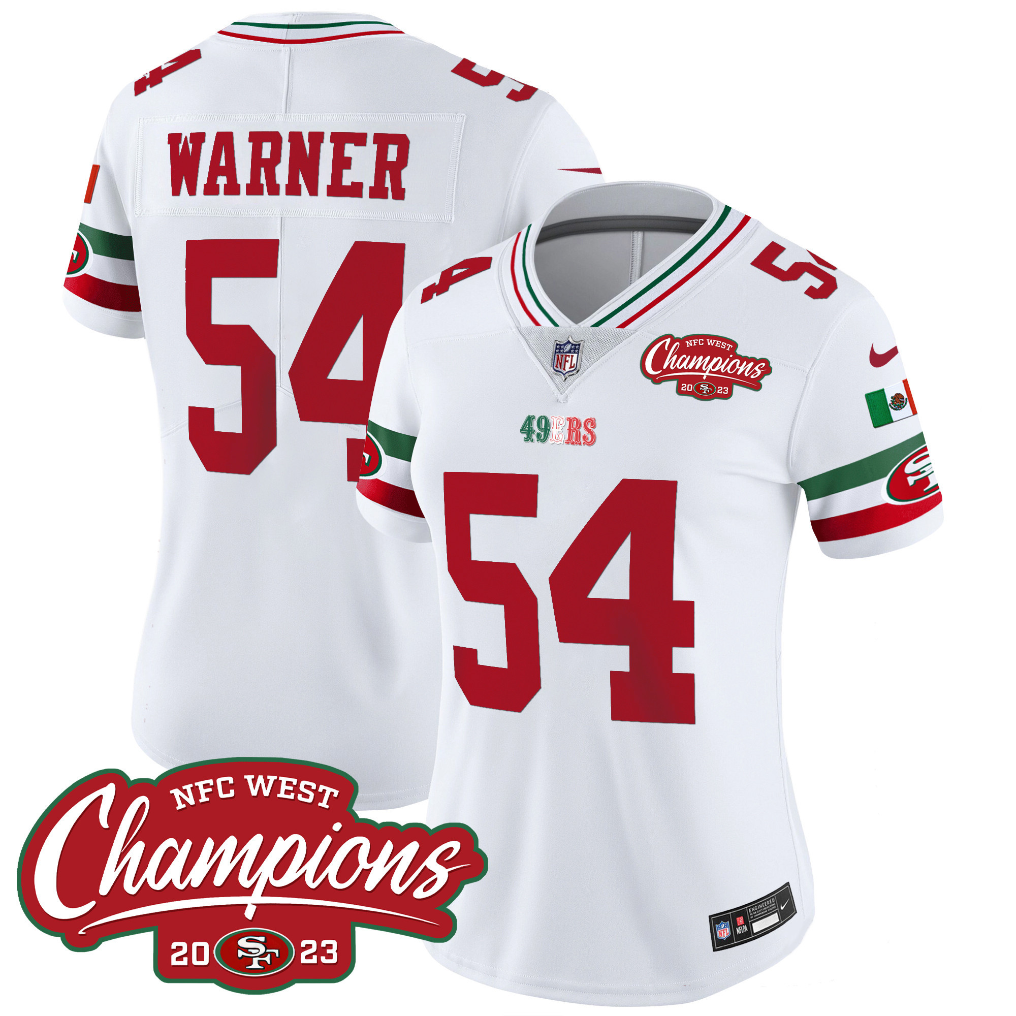 Women's 49ers Mexico 2023 NFC West Champions Patch Vapor Jersey - All Stitched - Image 5
