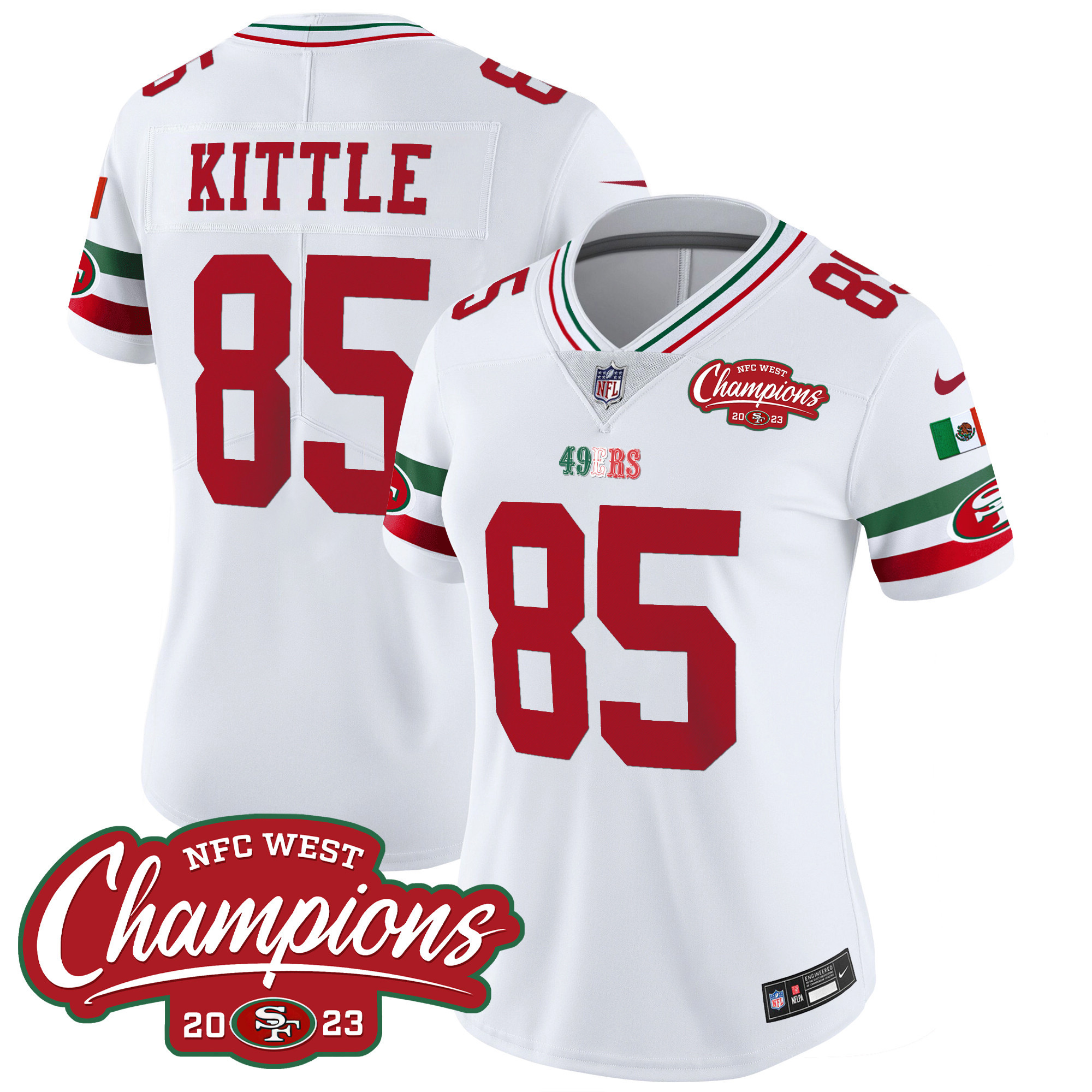 Women's 49ers Mexico 2023 NFC West Champions Patch Vapor Jersey - All Stitched - Image 4