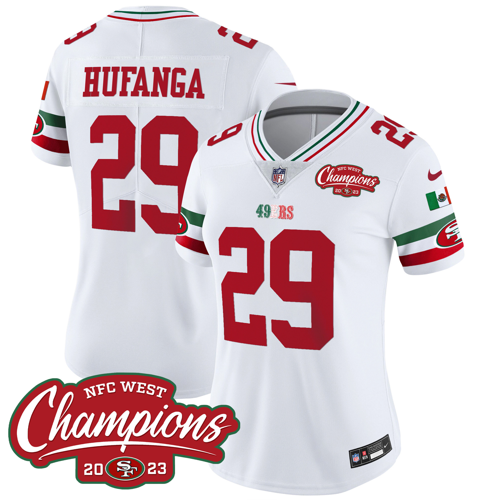 Women's 49ers Mexico 2023 NFC West Champions Patch Vapor Jersey - All Stitched - Image 10