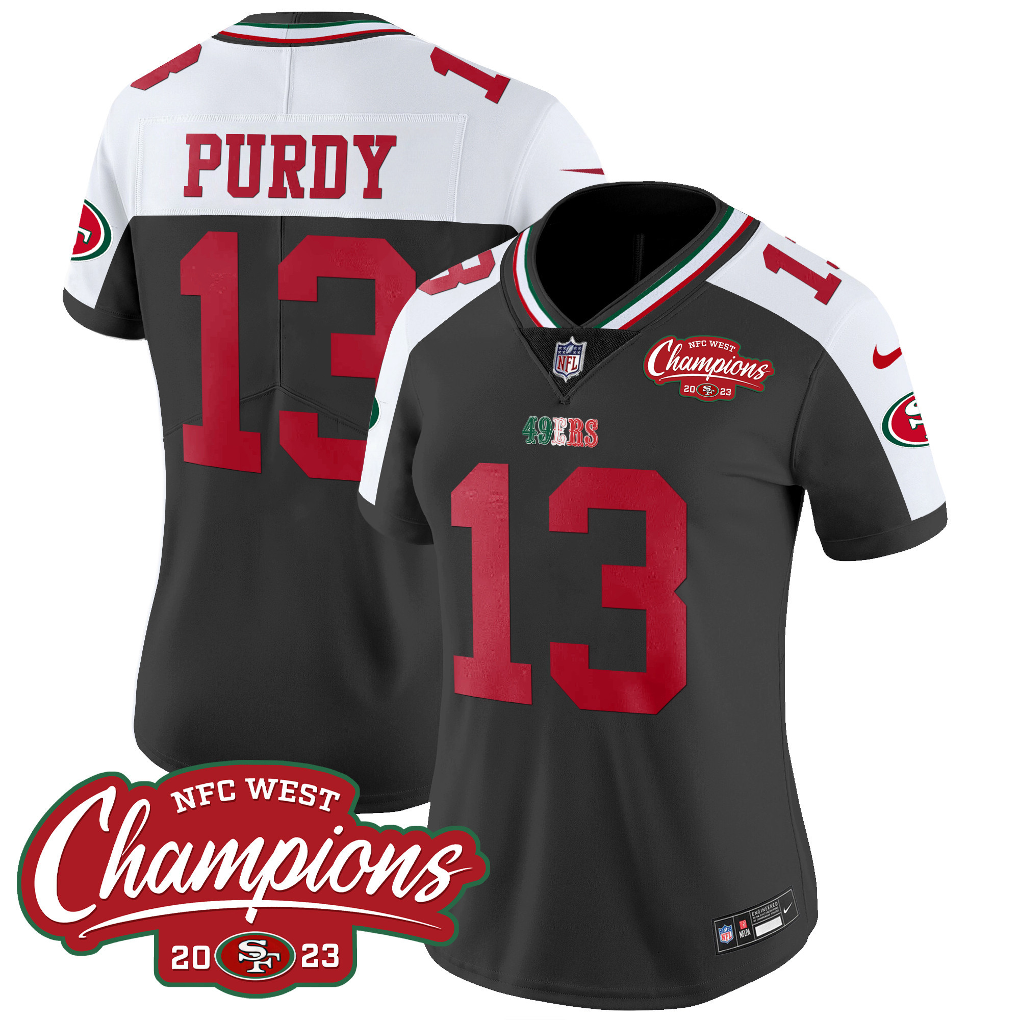 Women's 49ers Mexico 2023 NFC West Champions Patch Vapor Jersey - All Stitched - Image 33