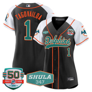 Women's Dolphins 50th & Don Shula 347 Memorial Patch Baseball Jersey - All Stitched