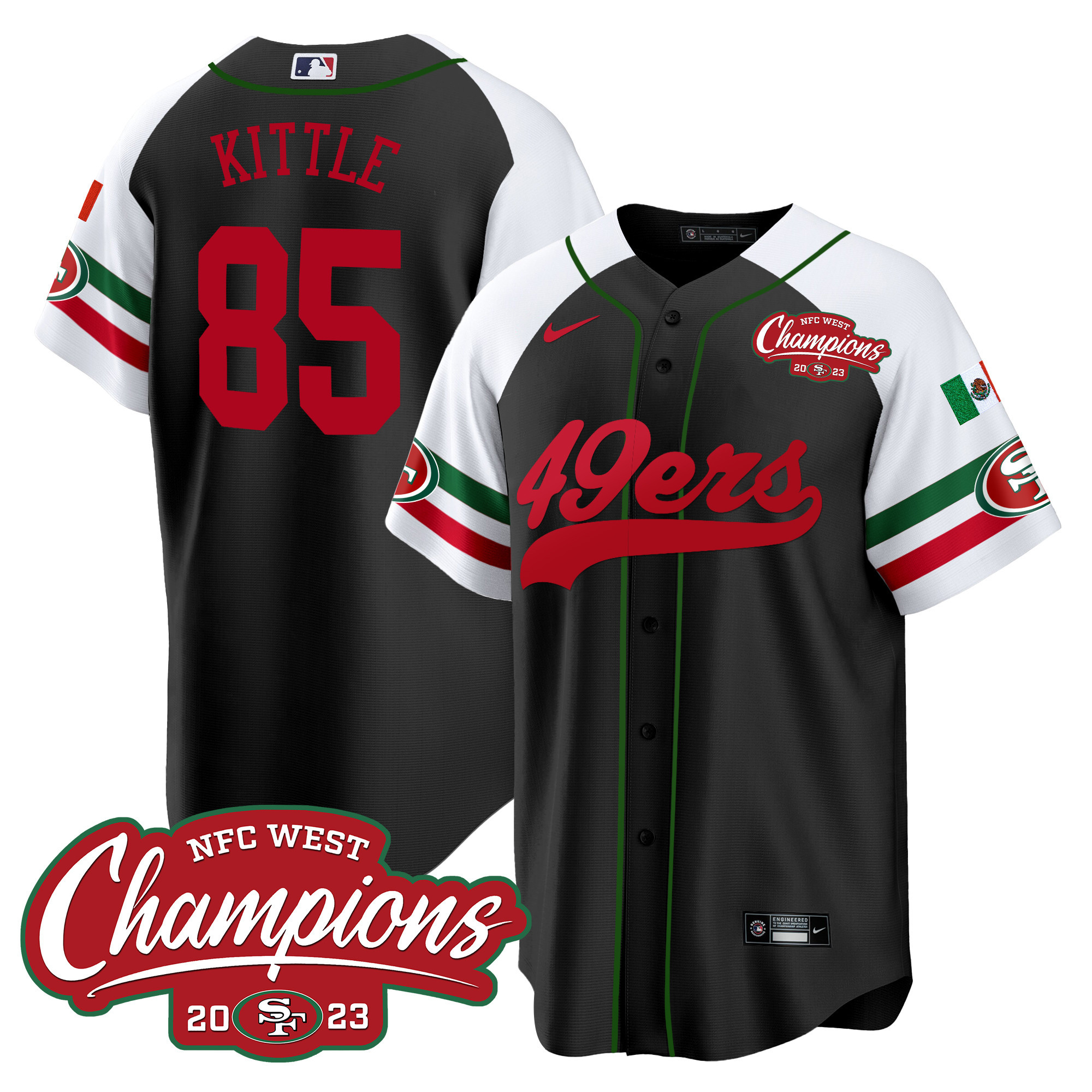 Men's 49ers Mexico 2023 NFC West Champions Baseball Jersey - All Stitched - Image 45