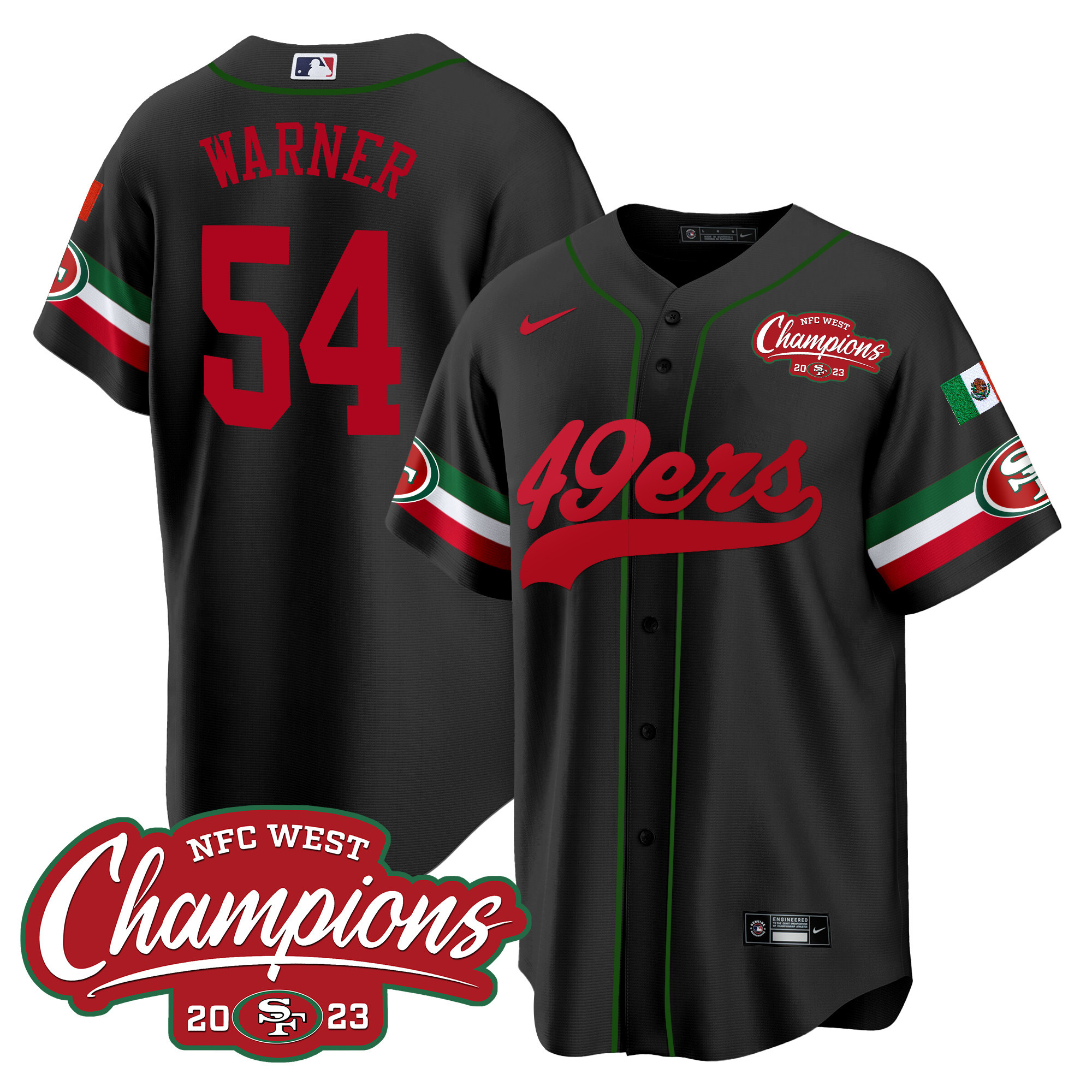 Men's 49ers Mexico 2023 NFC West Champions Baseball Jersey - All Stitched - Image 11