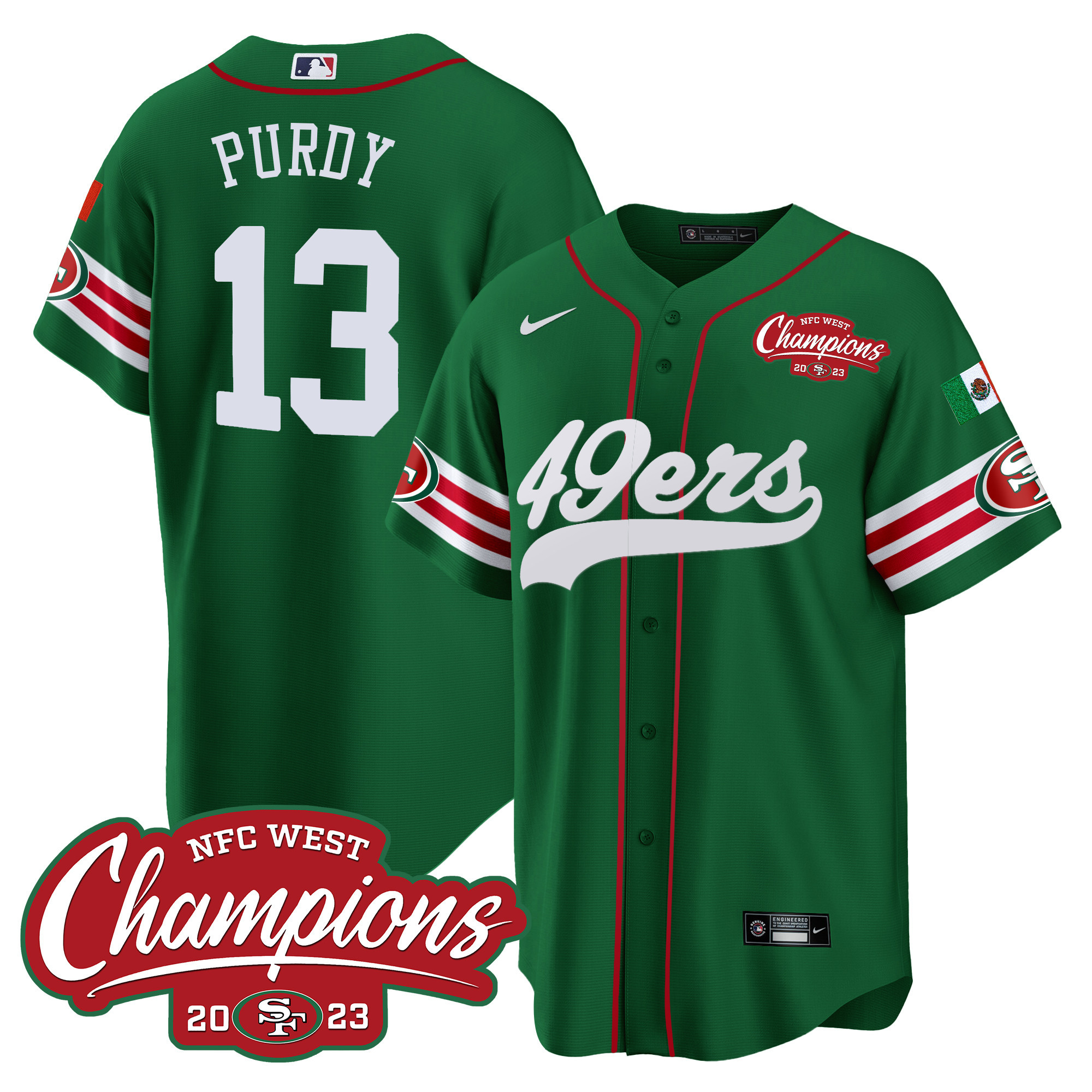 Men's 49ers Mexico 2023 NFC West Champions Baseball Jersey - All Stitched - Image 34