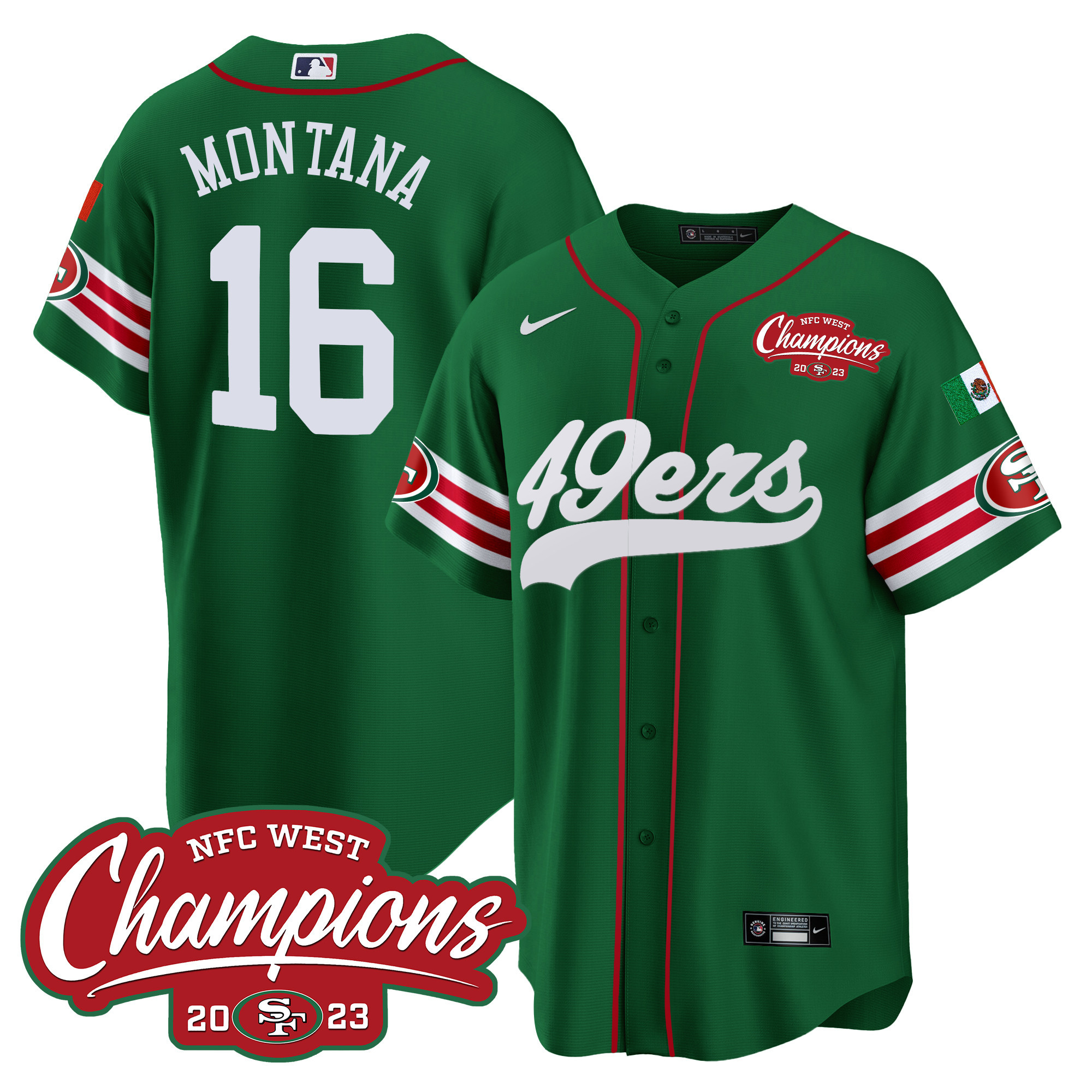 Men's 49ers Mexico 2023 NFC West Champions Baseball Jersey - All Stitched - Image 38