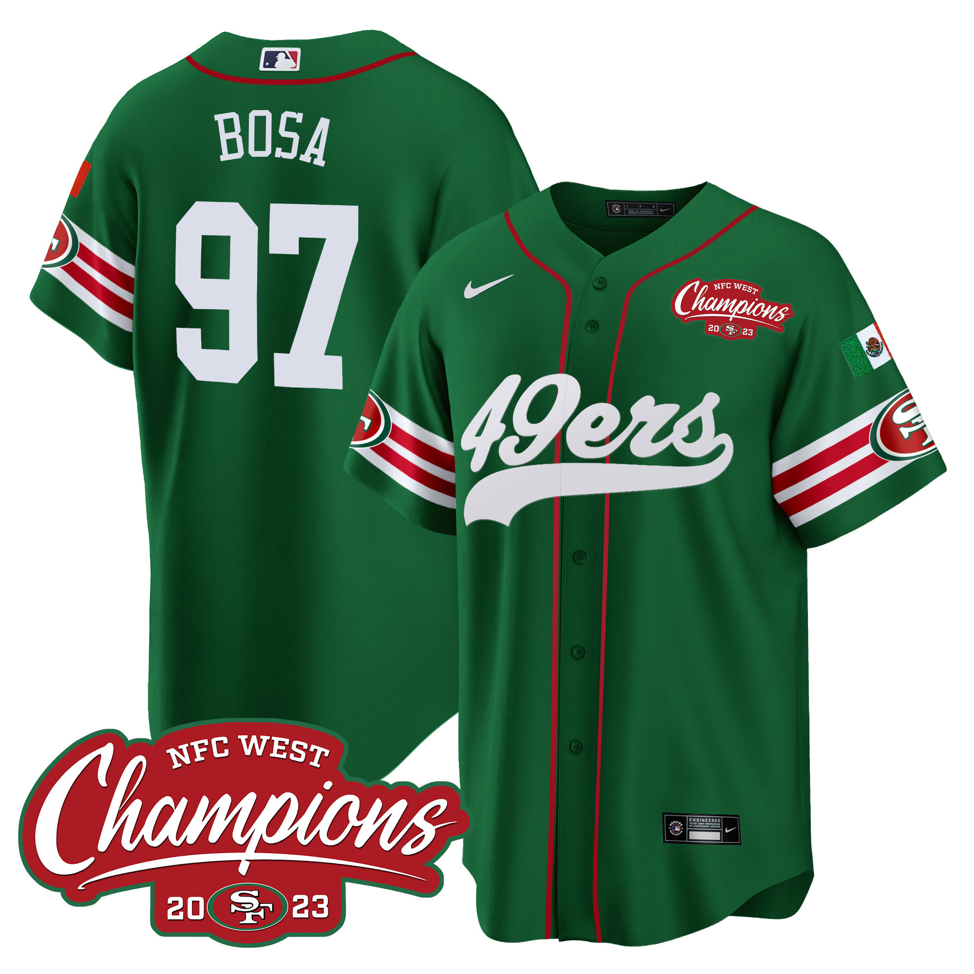 Men's 49ers Mexico 2023 NFC West Champions Baseball Jersey - All Stitched - Image 37