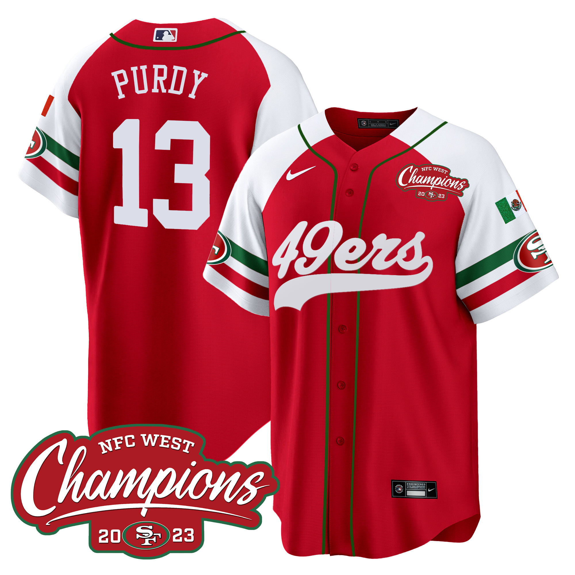Men's 49ers Mexico 2023 NFC West Champions Baseball Jersey - All Stitched - Image 54