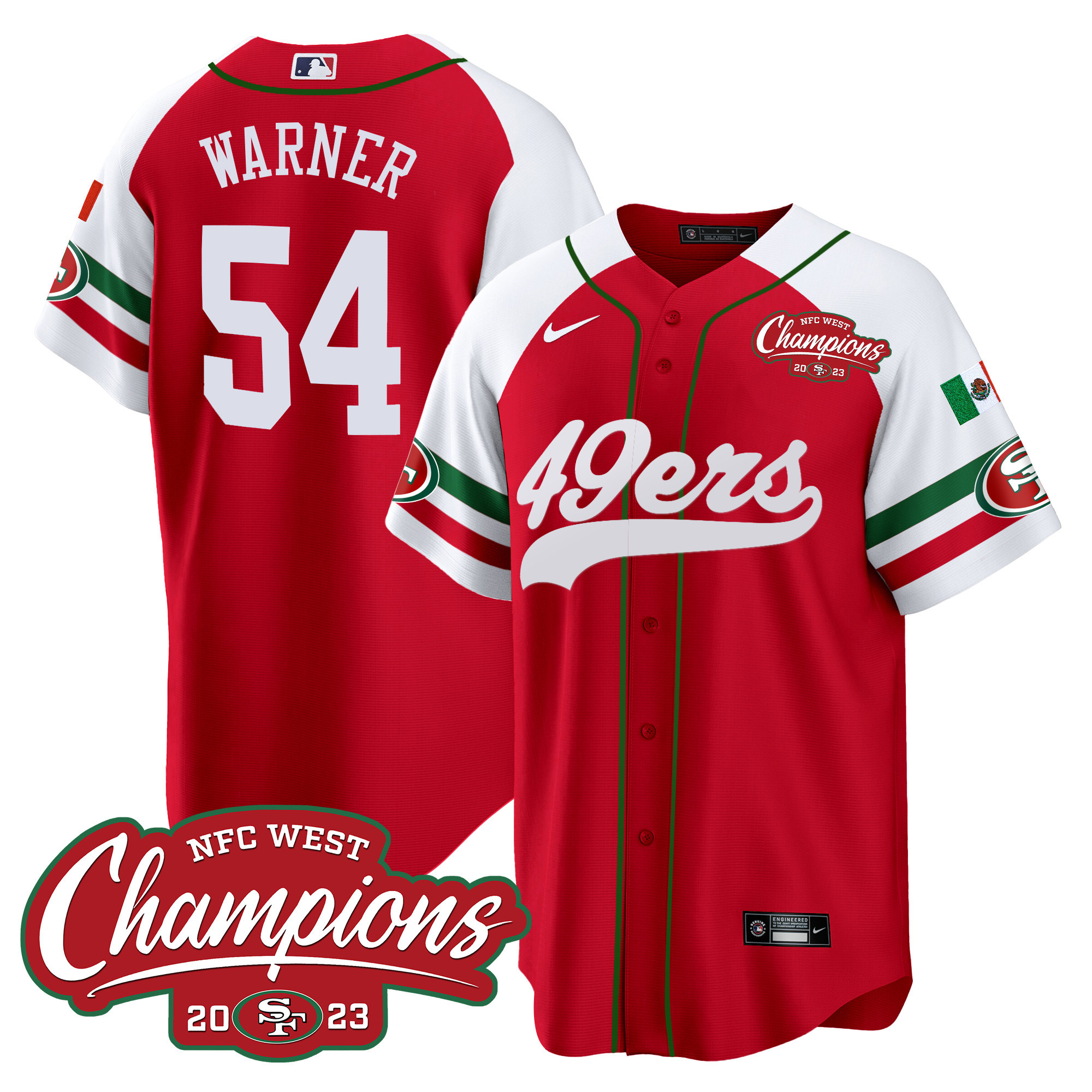 Men's 49ers Mexico 2023 NFC West Champions Baseball Jersey - All Stitched - Image 51