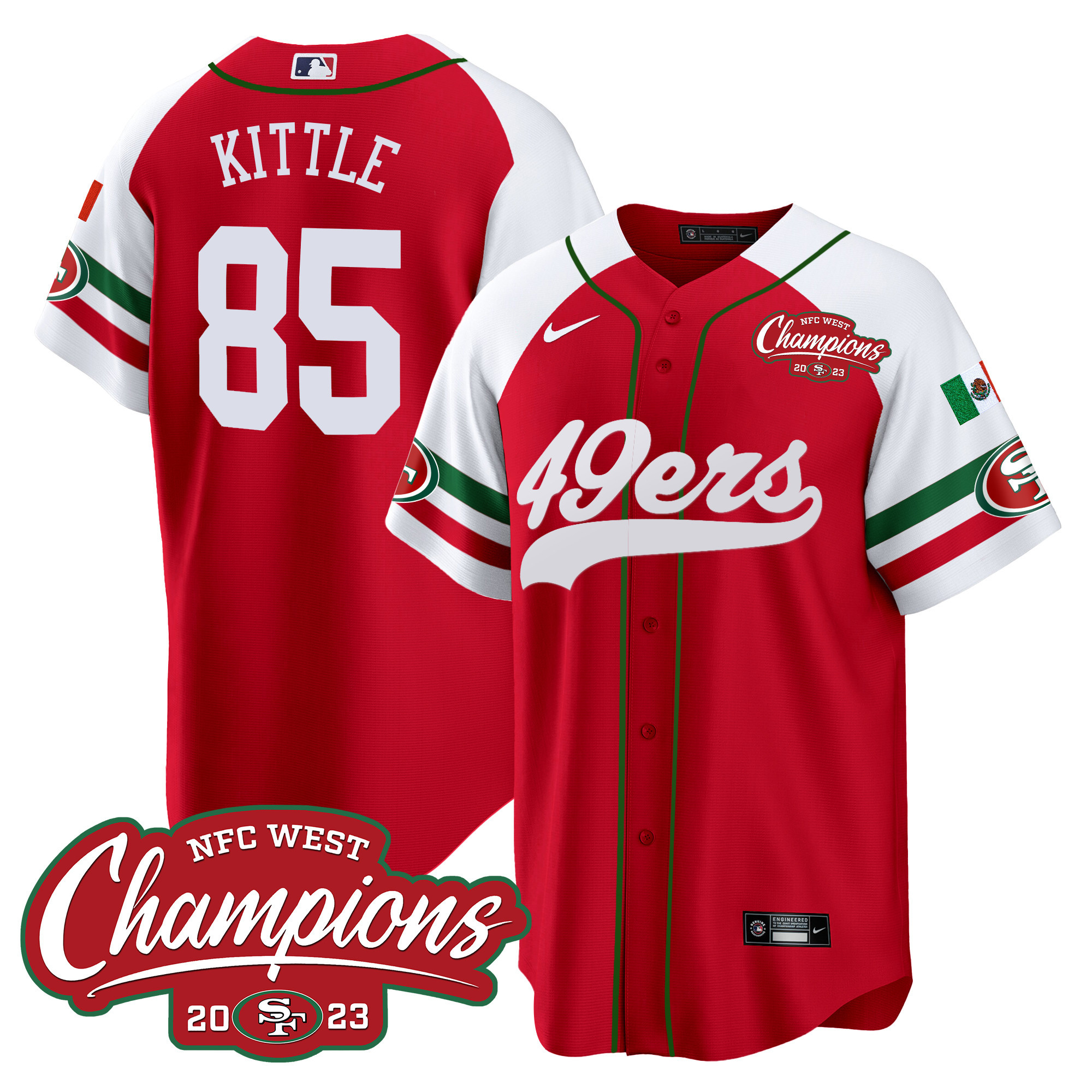 Men's 49ers Mexico 2023 NFC West Champions Baseball Jersey - All Stitched - Image 55