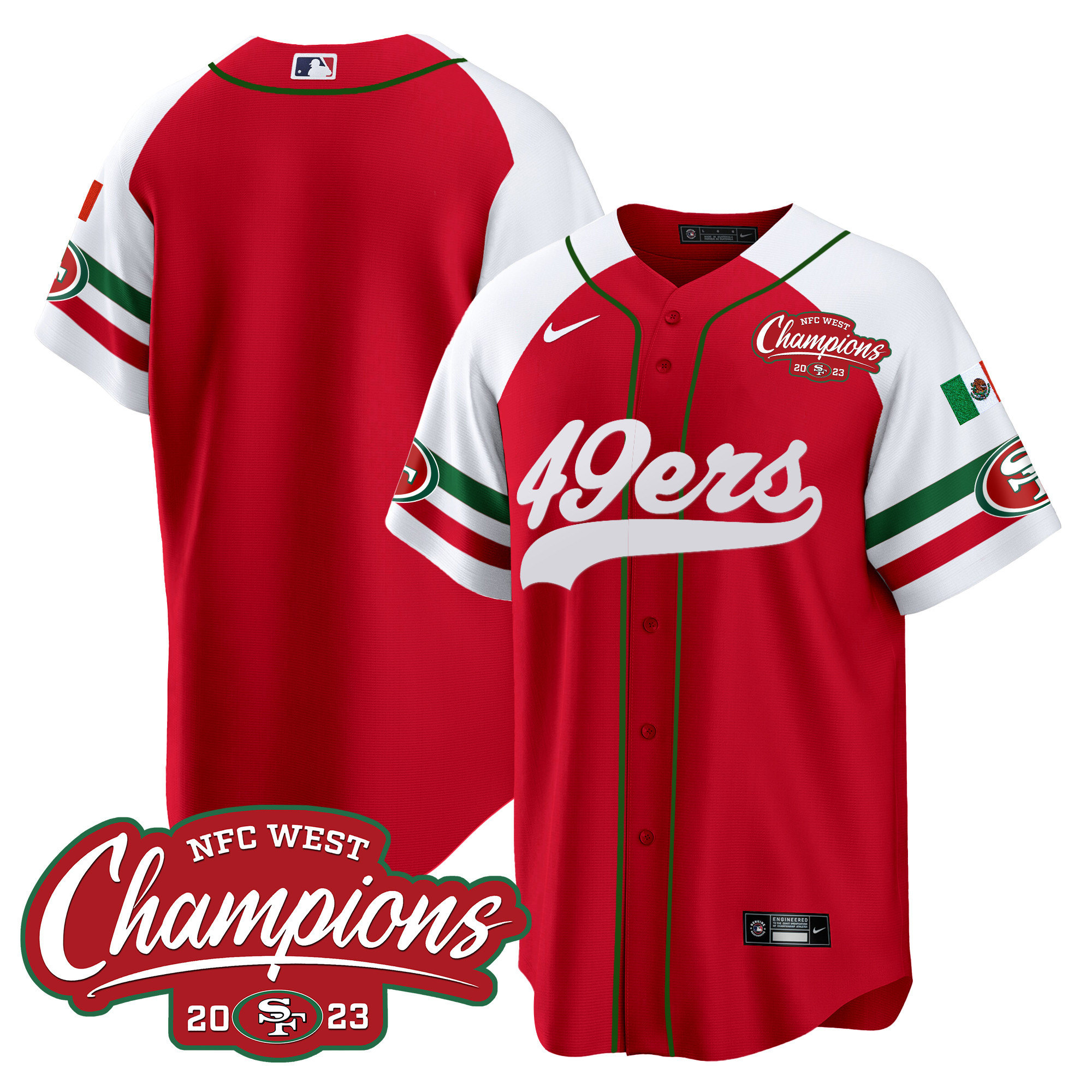 Men's 49ers Mexico 2023 NFC West Champions Baseball Jersey - All Stitched - Image 60