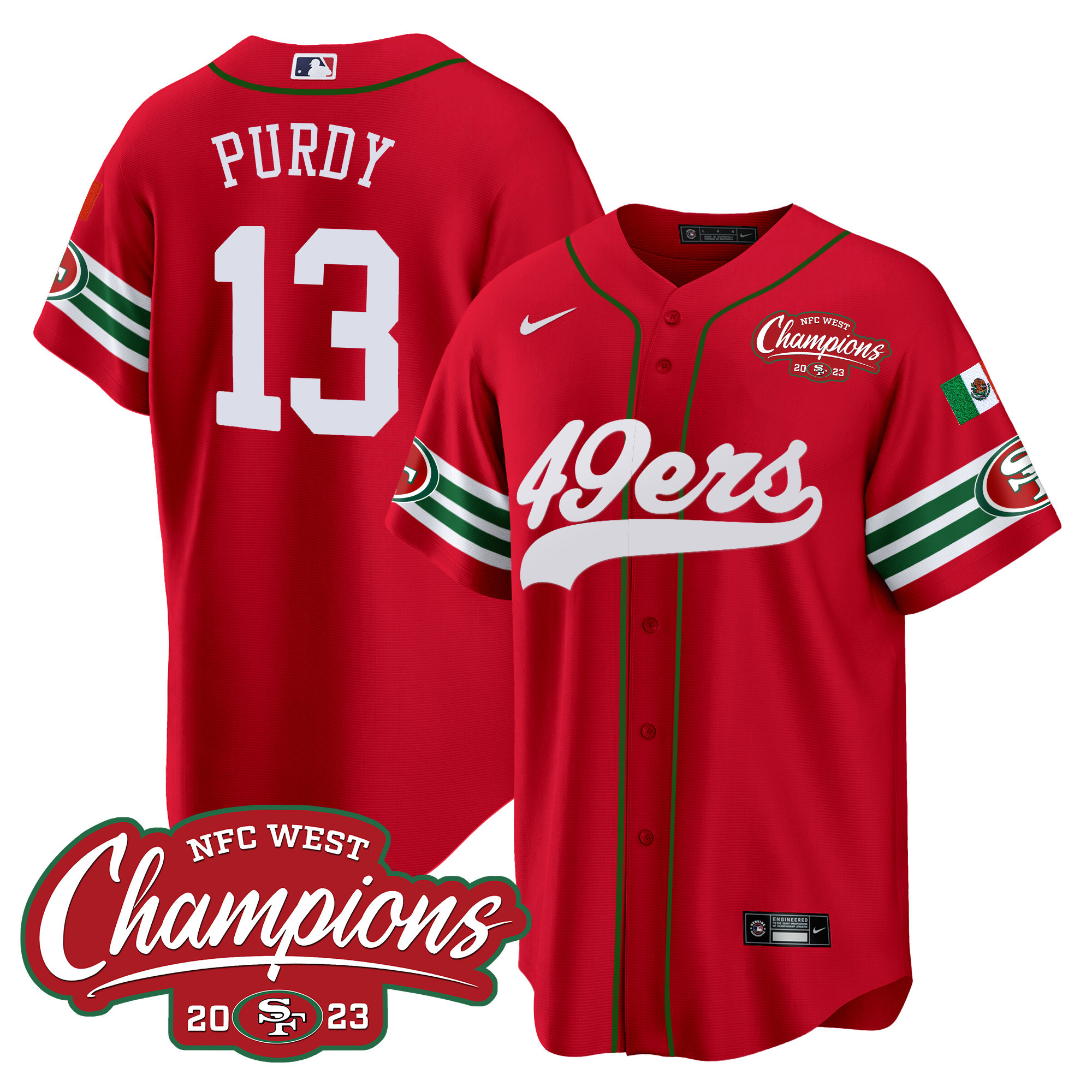 Men's 49ers Mexico 2023 NFC West Champions Baseball Jersey - All Stitched - Image 24