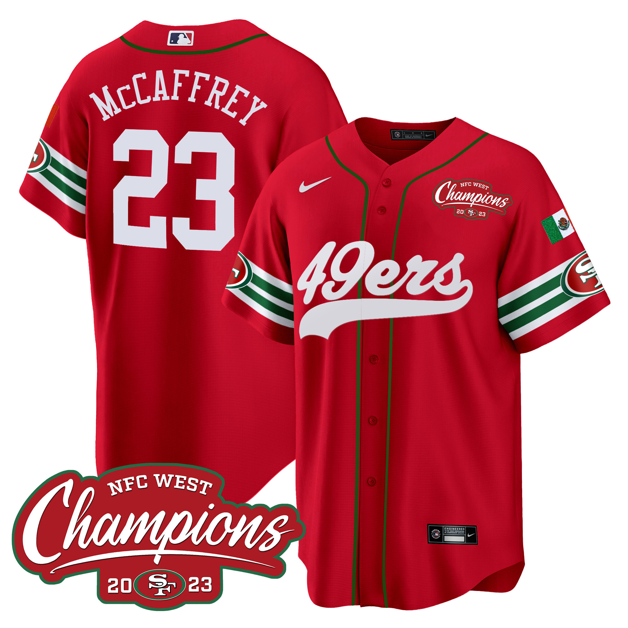 Men's 49ers Mexico 2023 NFC West Champions Baseball Jersey - All Stitched - Image 22