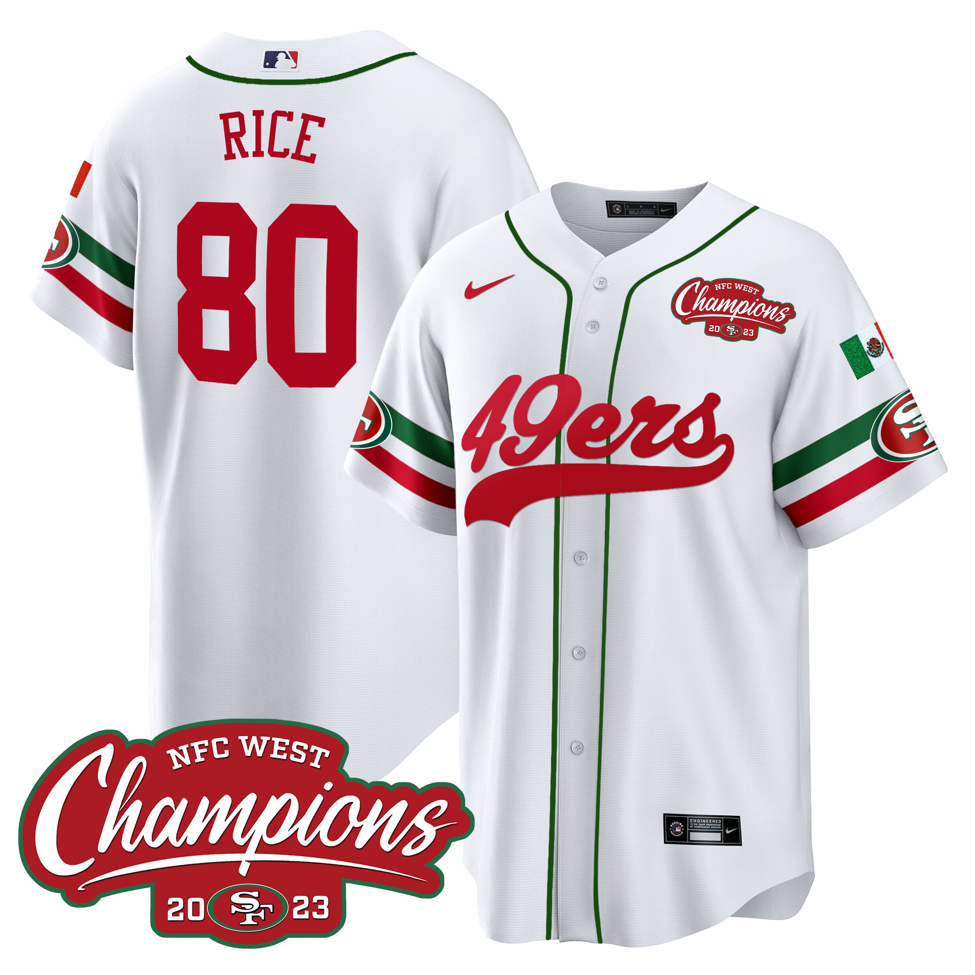 Men's 49ers Mexico 2023 NFC West Champions Baseball Jersey - All Stitched - Image 6