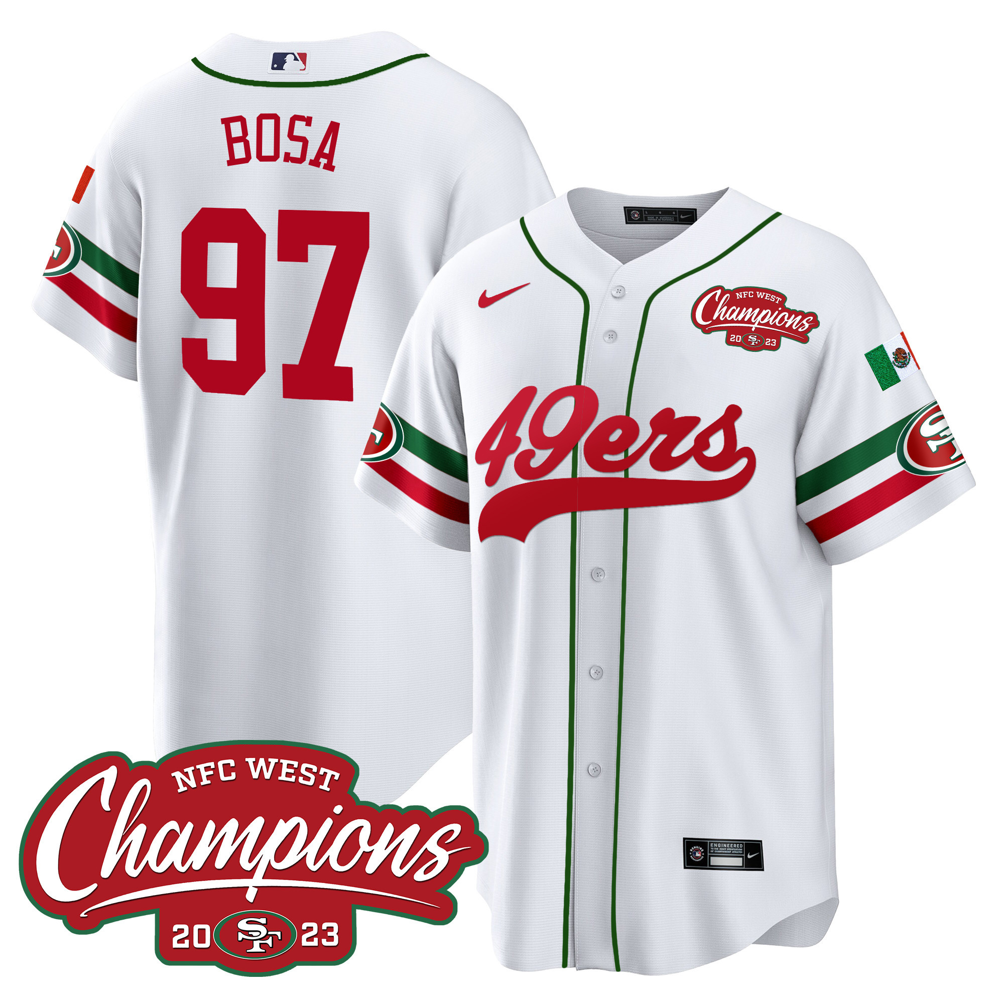 Men's 49ers Mexico 2023 NFC West Champions Baseball Jersey - All Stitched - Image 7