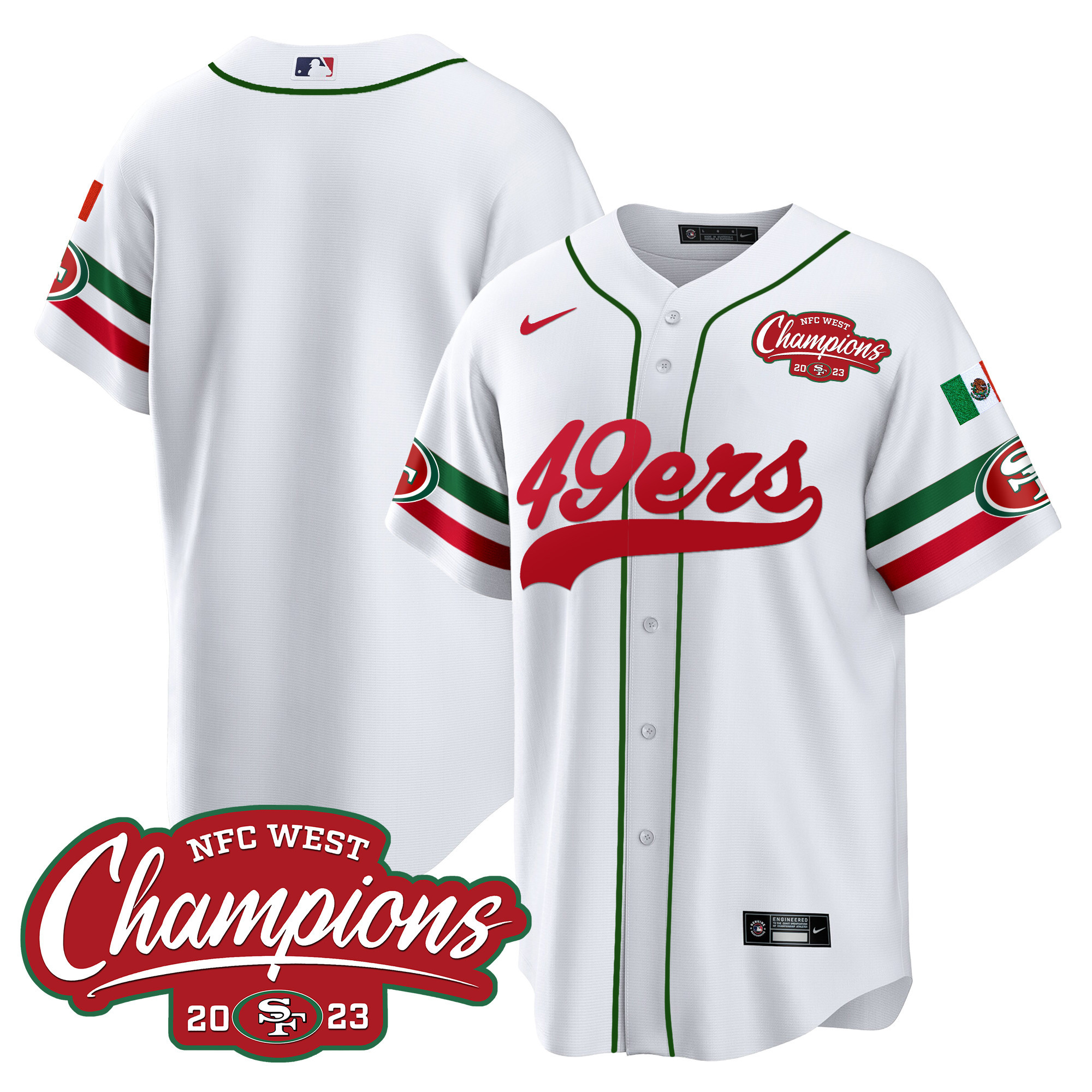 Men's 49ers Mexico 2023 NFC West Champions Baseball Jersey - All Stitched - Image 10