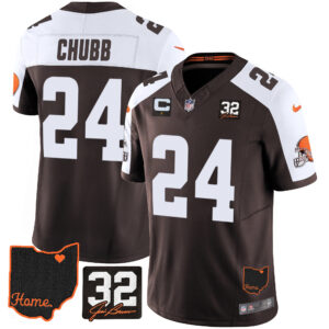 Men's Browns #32 Jim Brown Memorial & Home Patch Jersey V3 - All Stitched