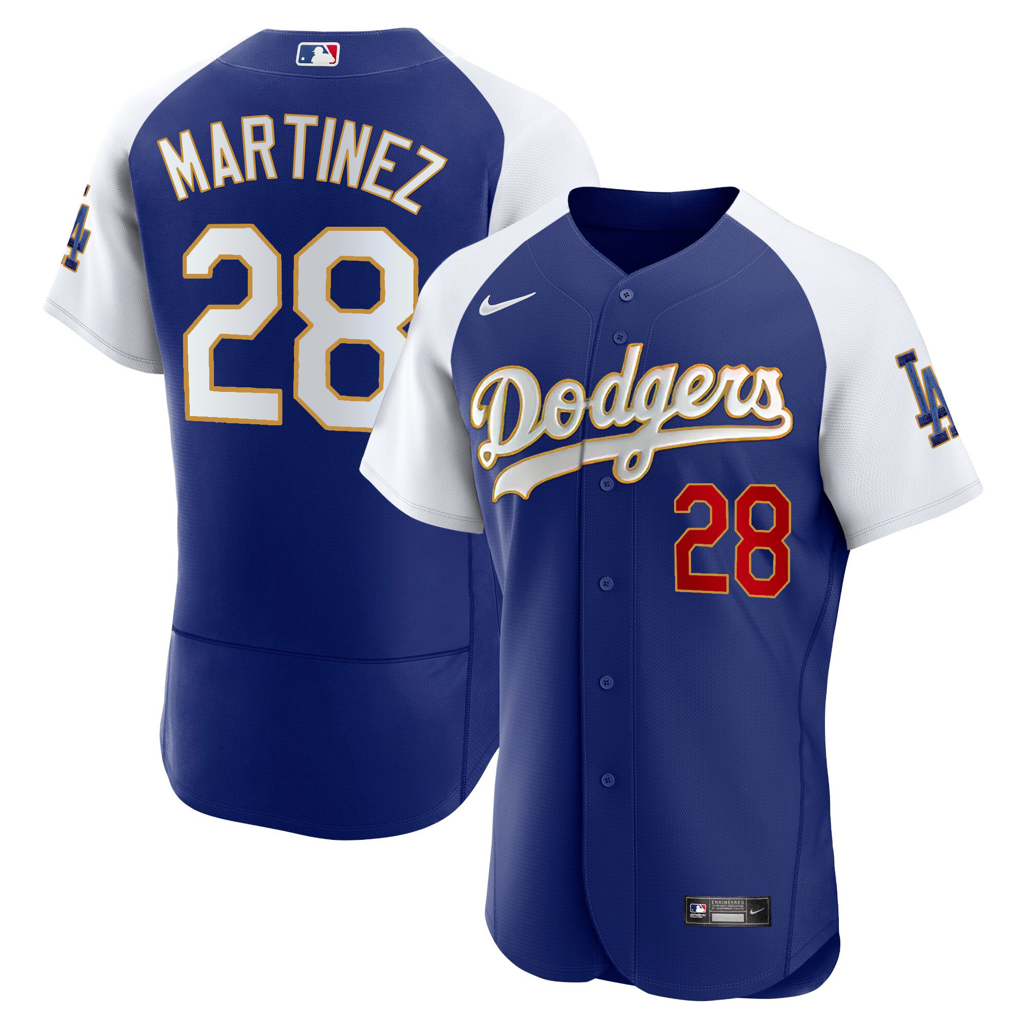 Men's Los Angeles Dodgers Gold Trim Flex Base Jersey - All Stitched - Image 17