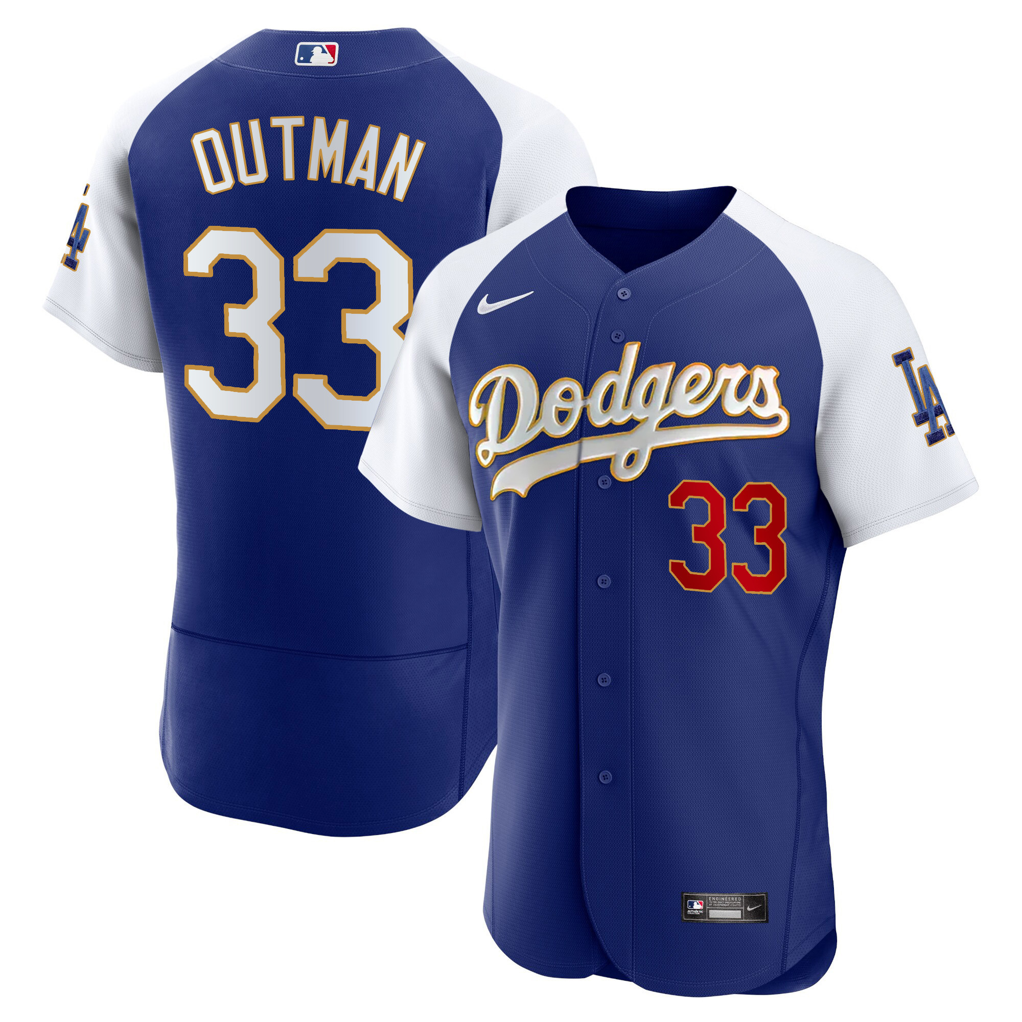 Men's Los Angeles Dodgers Gold Trim Flex Base Jersey - All Stitched - Image 18