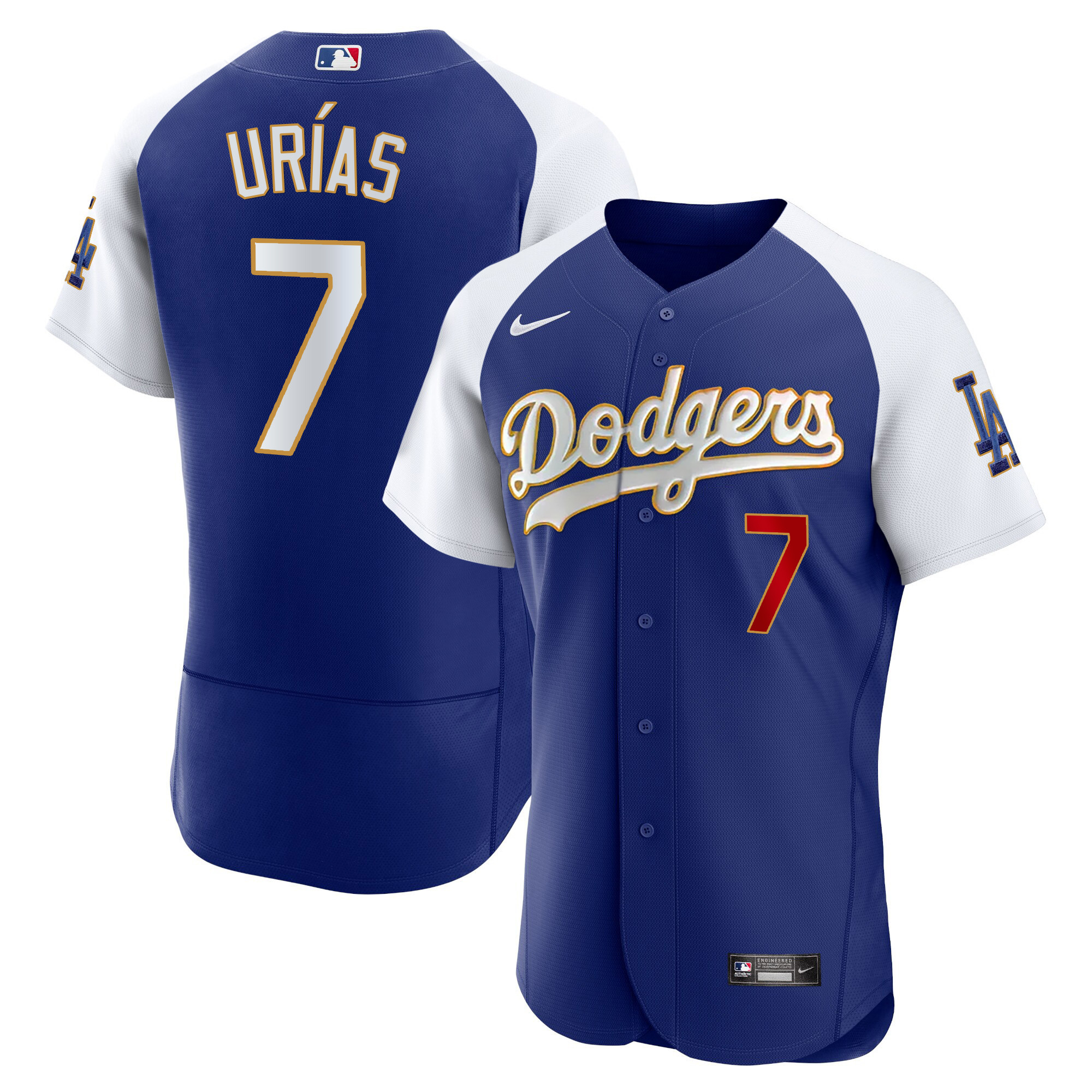 Men's Los Angeles Dodgers Gold Trim Flex Base Jersey - All Stitched - Image 19