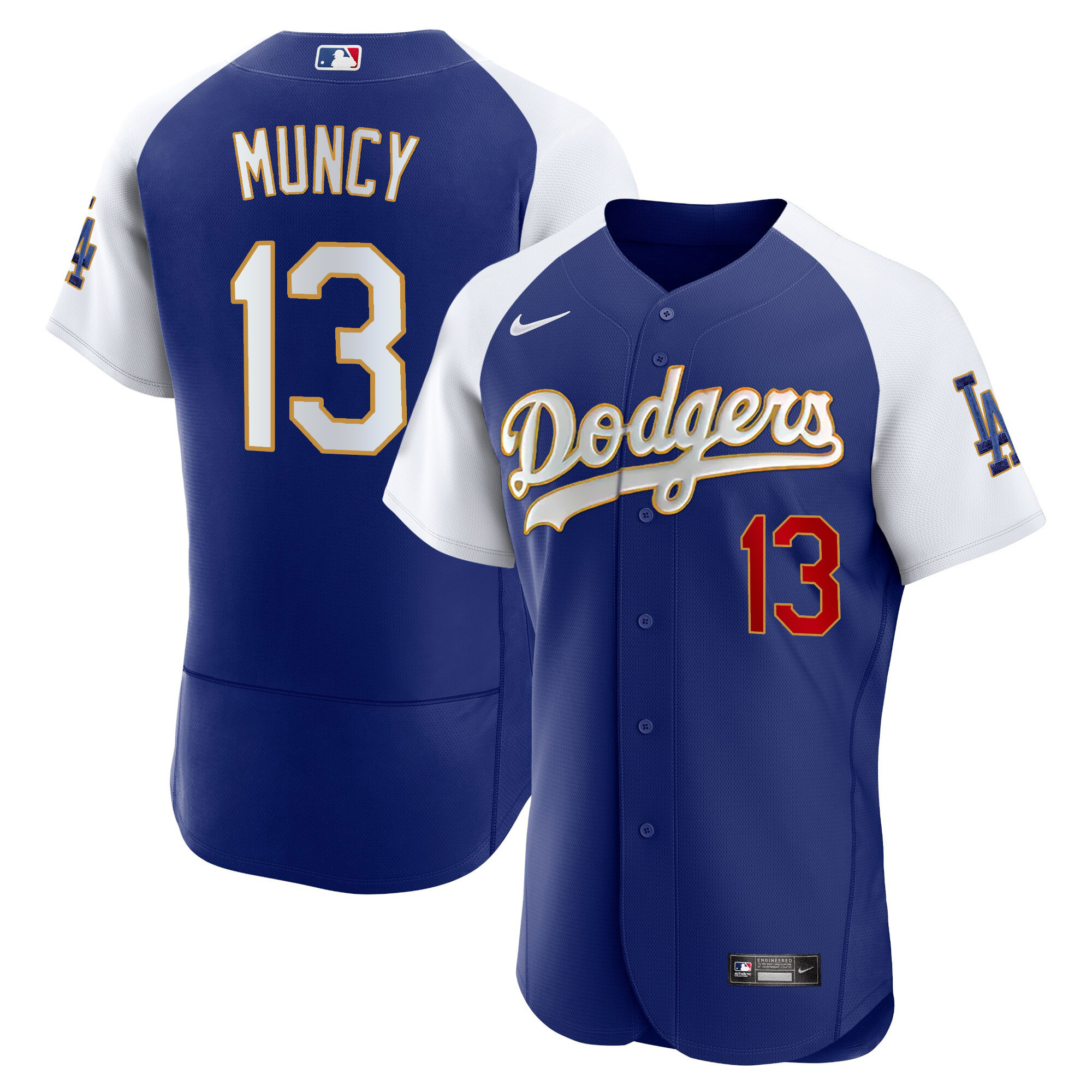 Men's Los Angeles Dodgers Gold Trim Flex Base Jersey - All Stitched - Image 16