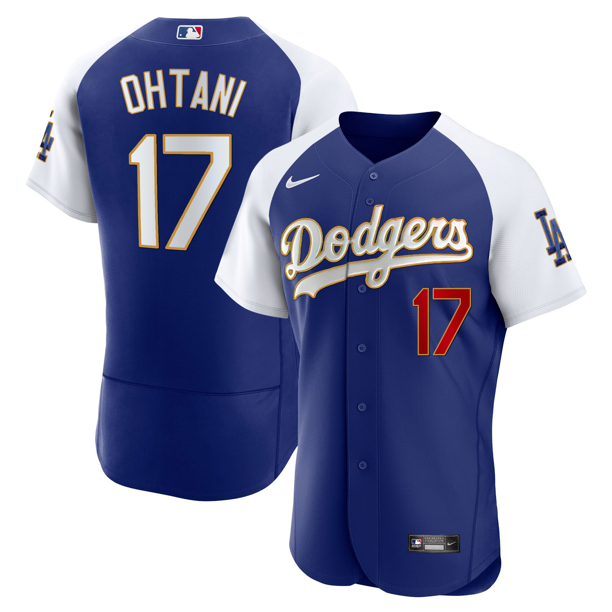 Men's Los Angeles Dodgers Gold Trim Flex Base Jersey - All Stitched - Image 11