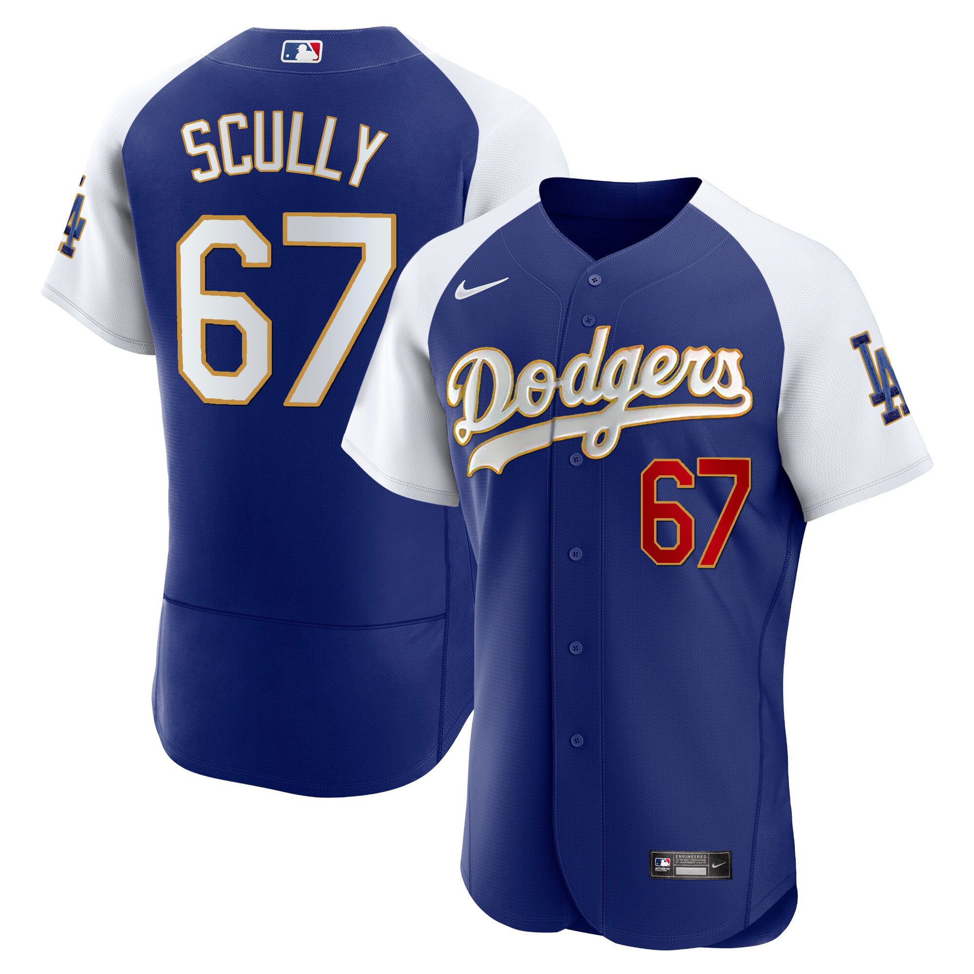 Men's Los Angeles Dodgers Gold Trim Flex Base Jersey - All Stitched - Image 14