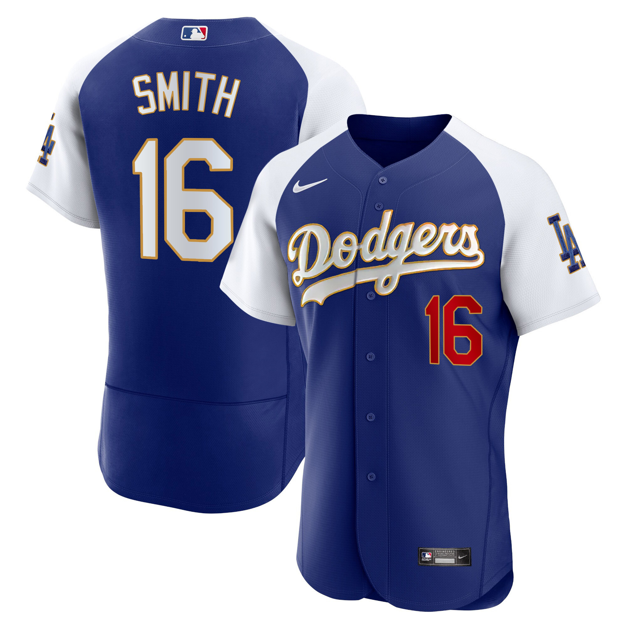 Men's Los Angeles Dodgers Gold Trim Flex Base Jersey - All Stitched - Image 15