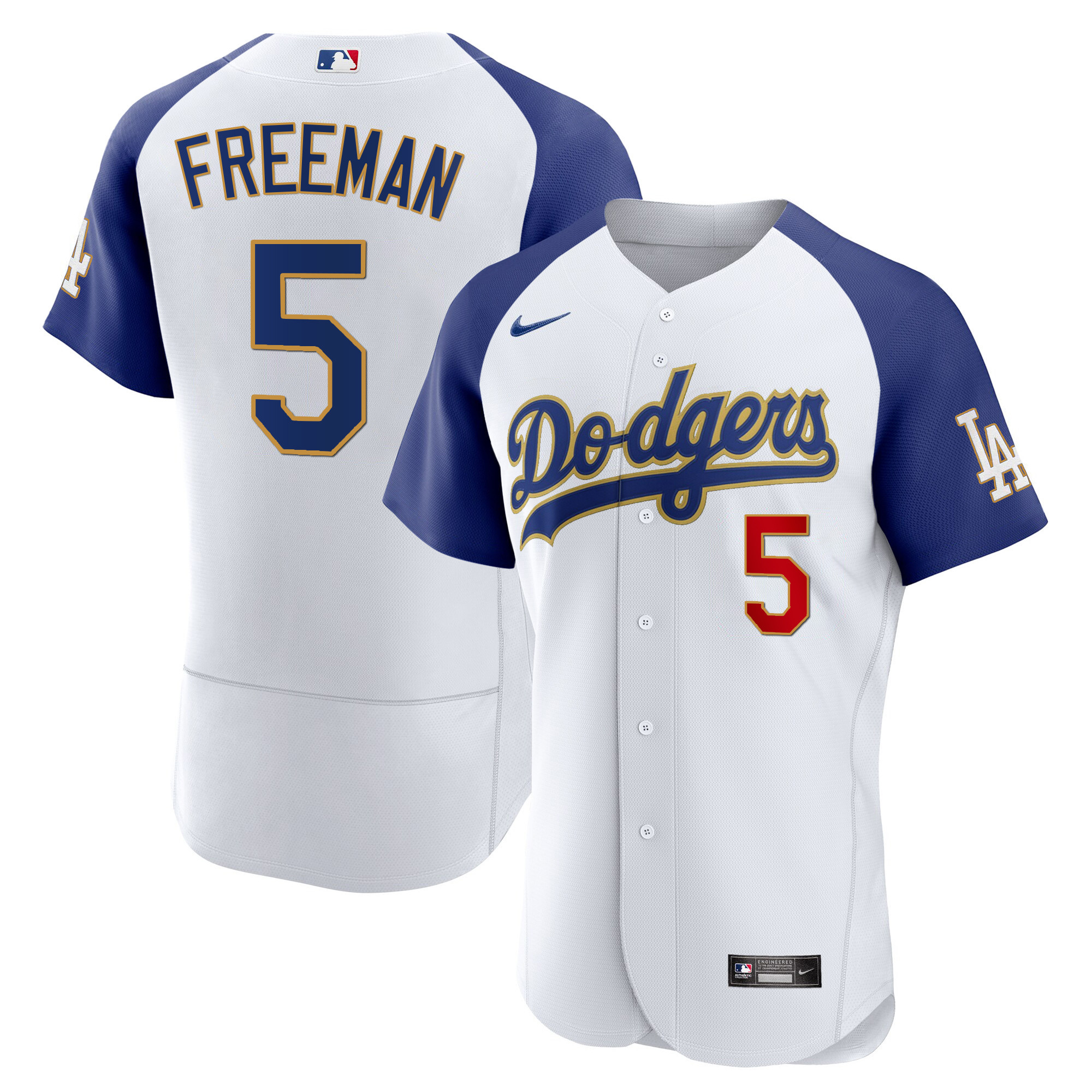 Men's Los Angeles Dodgers Gold Trim Flex Base Jersey - All Stitched - Image 2