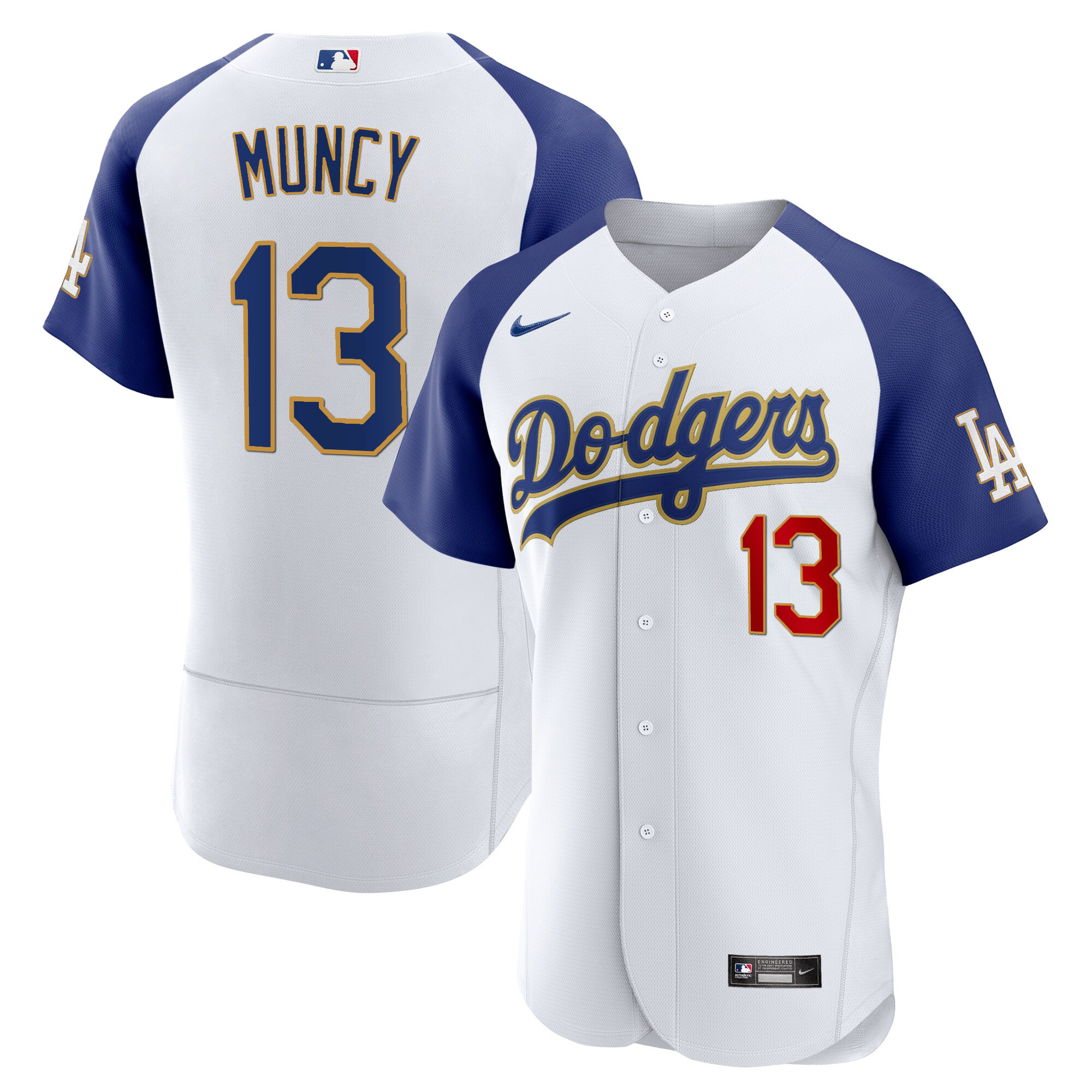 Men's Los Angeles Dodgers Gold Trim Flex Base Jersey - All Stitched - Image 6