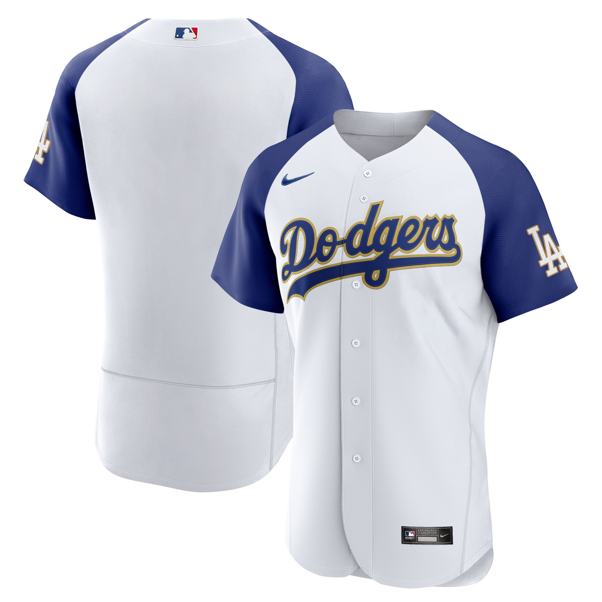 Men's Los Angeles Dodgers Gold Trim Flex Base Jersey - All Stitched - Image 10