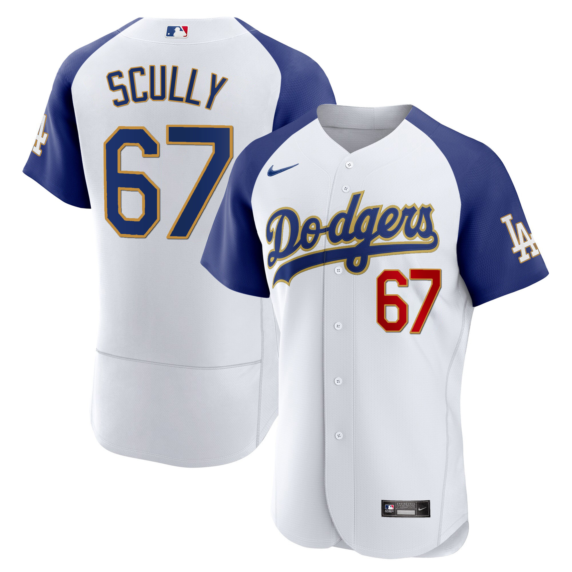 Men's Los Angeles Dodgers Gold Trim Flex Base Jersey - All Stitched - Image 4