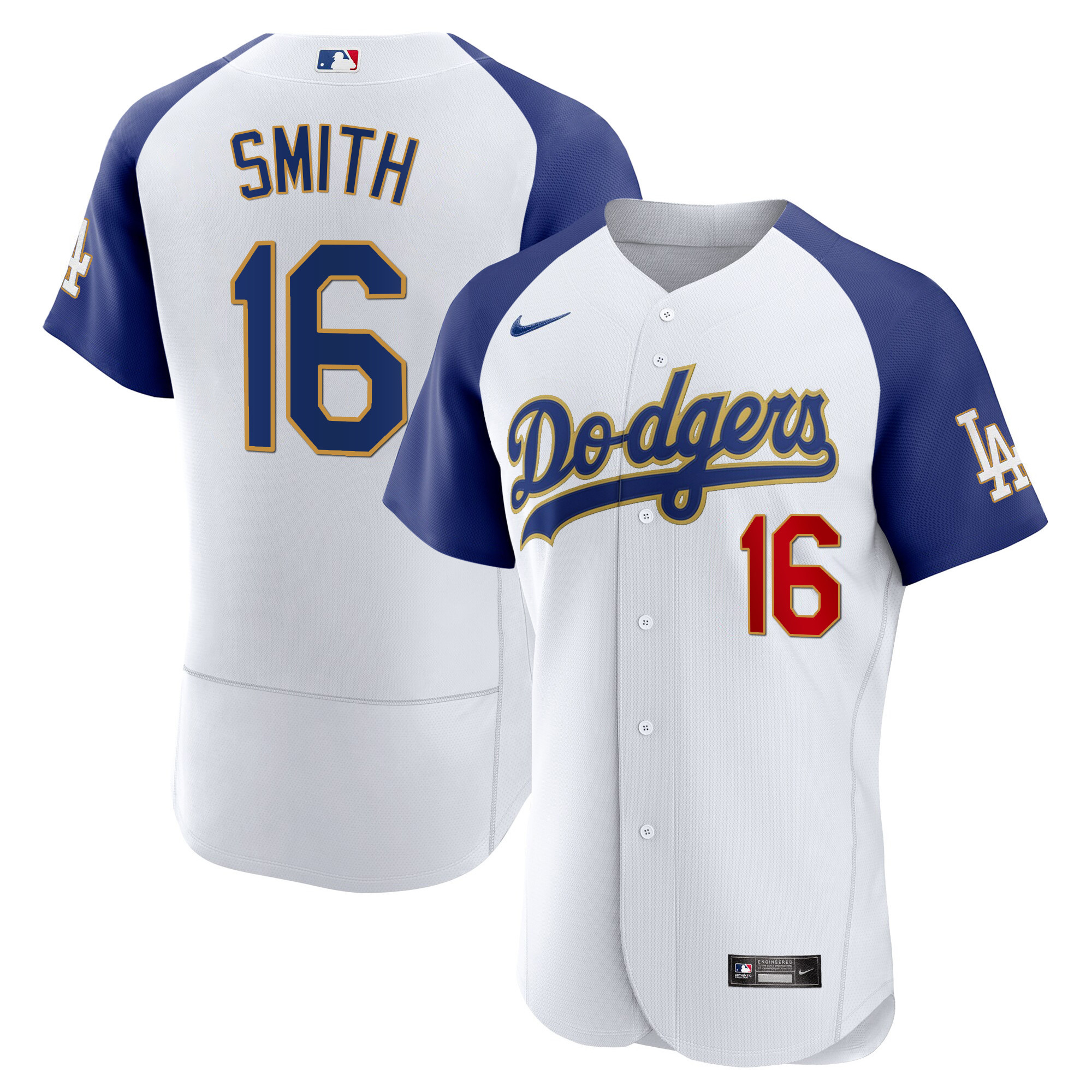 Men's Los Angeles Dodgers Gold Trim Flex Base Jersey - All Stitched - Image 5