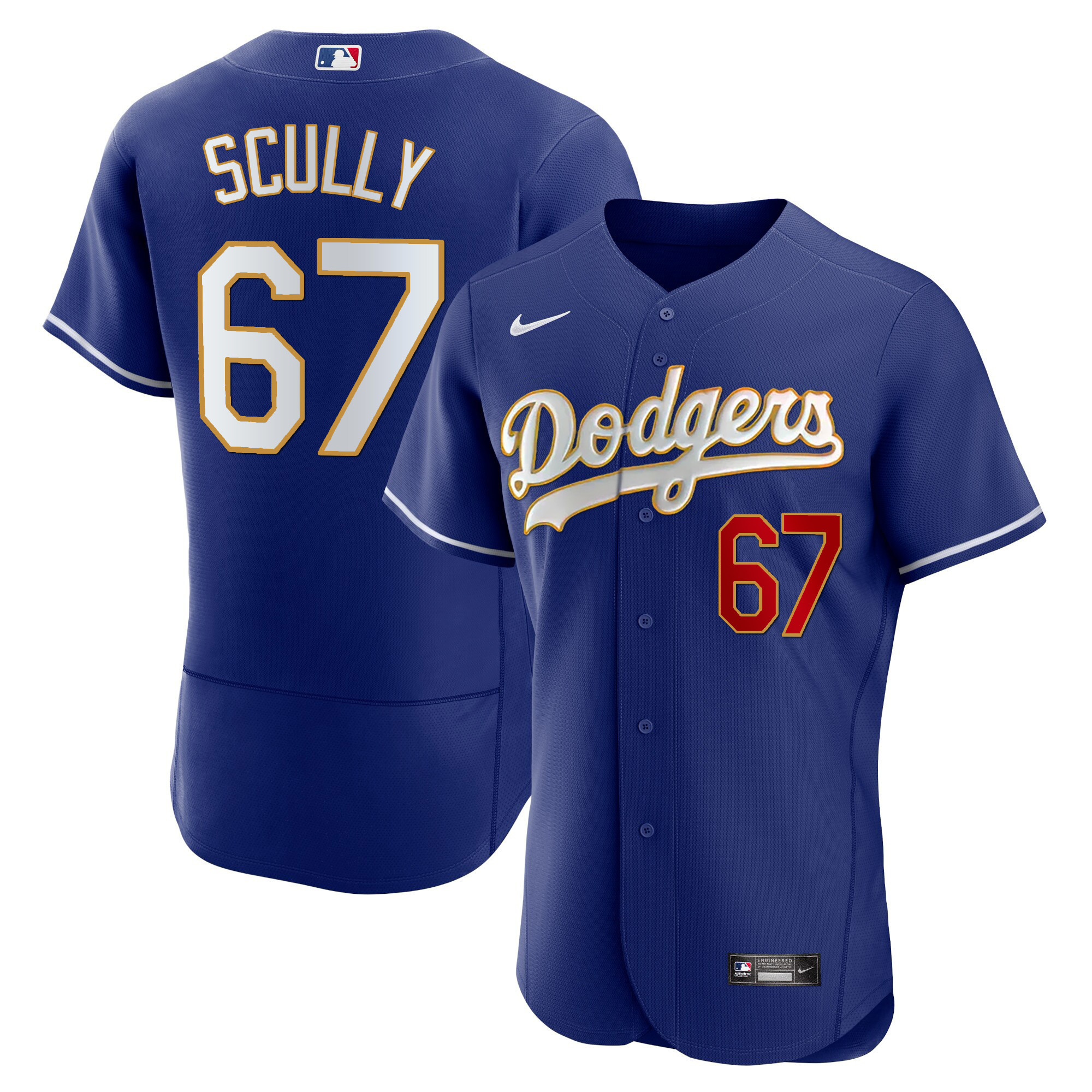 Men's Los Angeles Dodgers Gold Trim Flex Base Jersey - All Stitched - Image 34