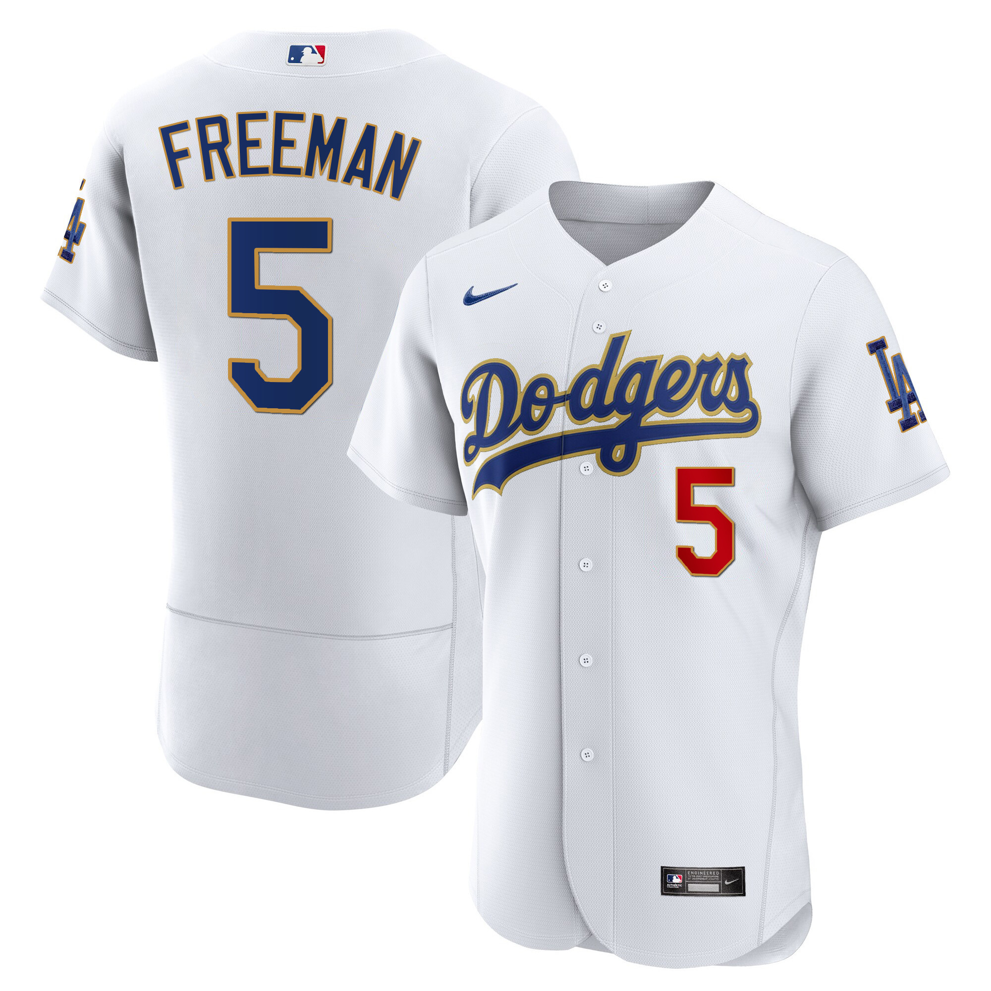 Men's Los Angeles Dodgers Gold Trim Flex Base Jersey - All Stitched - Image 22
