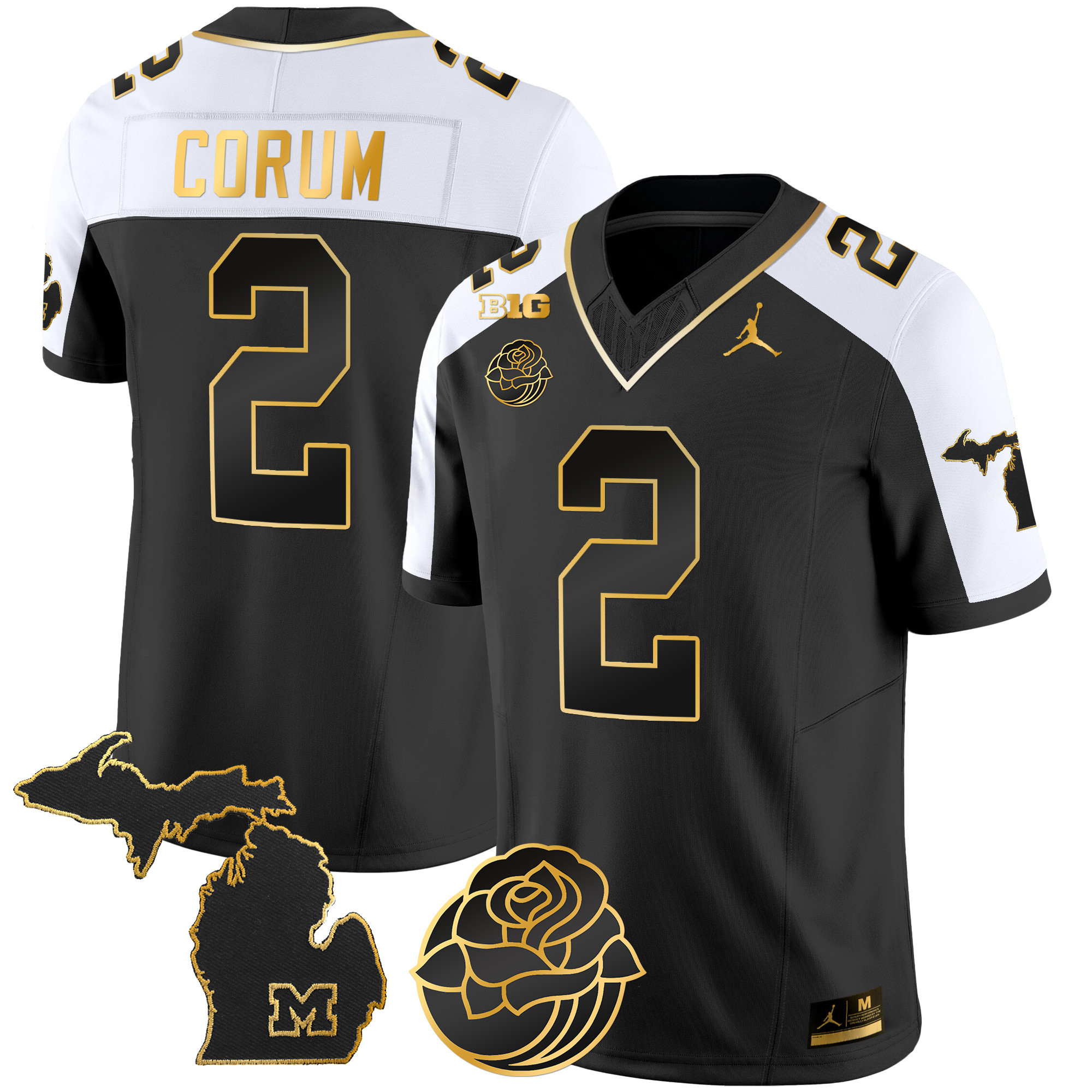 Men's Michigan Wolverines Rose Bowl Patch Gold Vapor Jersey - All Stitched - Image 2