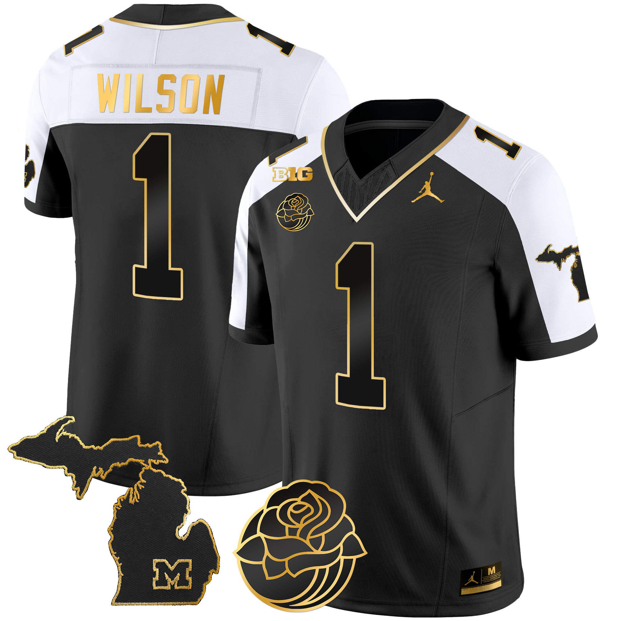 Men's Michigan Wolverines Rose Bowl Patch Gold Vapor Jersey - All Stitched - Image 3