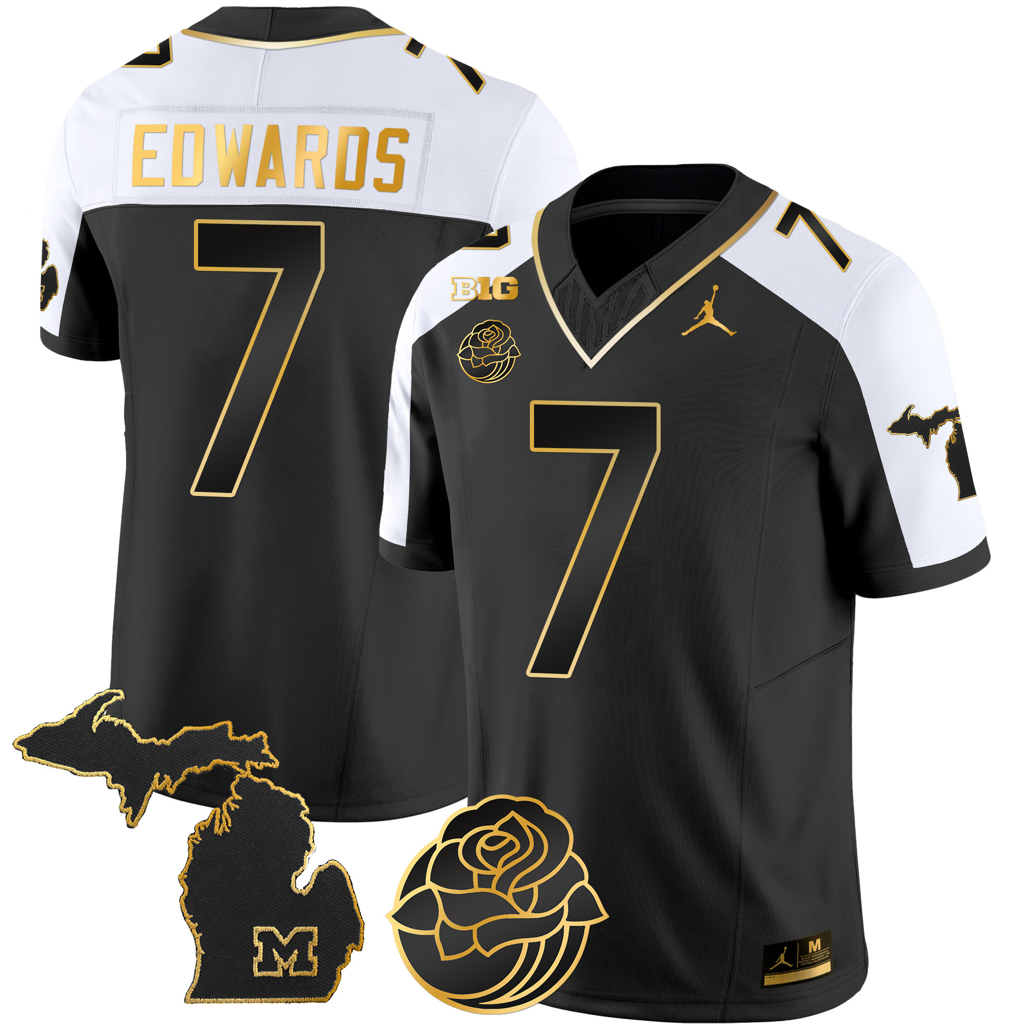 Men's Michigan Wolverines Rose Bowl Patch Gold Vapor Jersey - All Stitched - Image 4