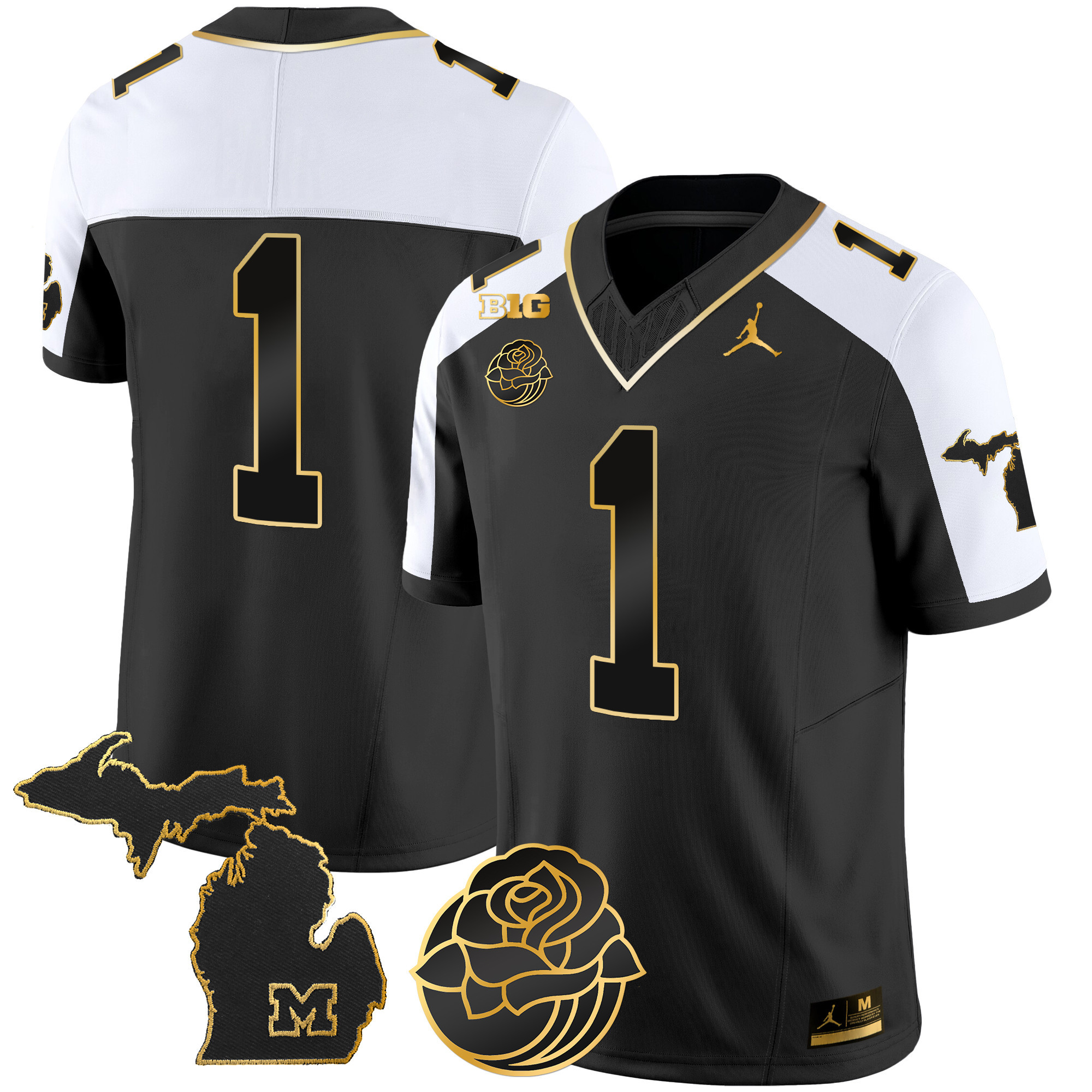 Men's Michigan Wolverines Rose Bowl Patch Gold Vapor Jersey - All Stitched - Image 6