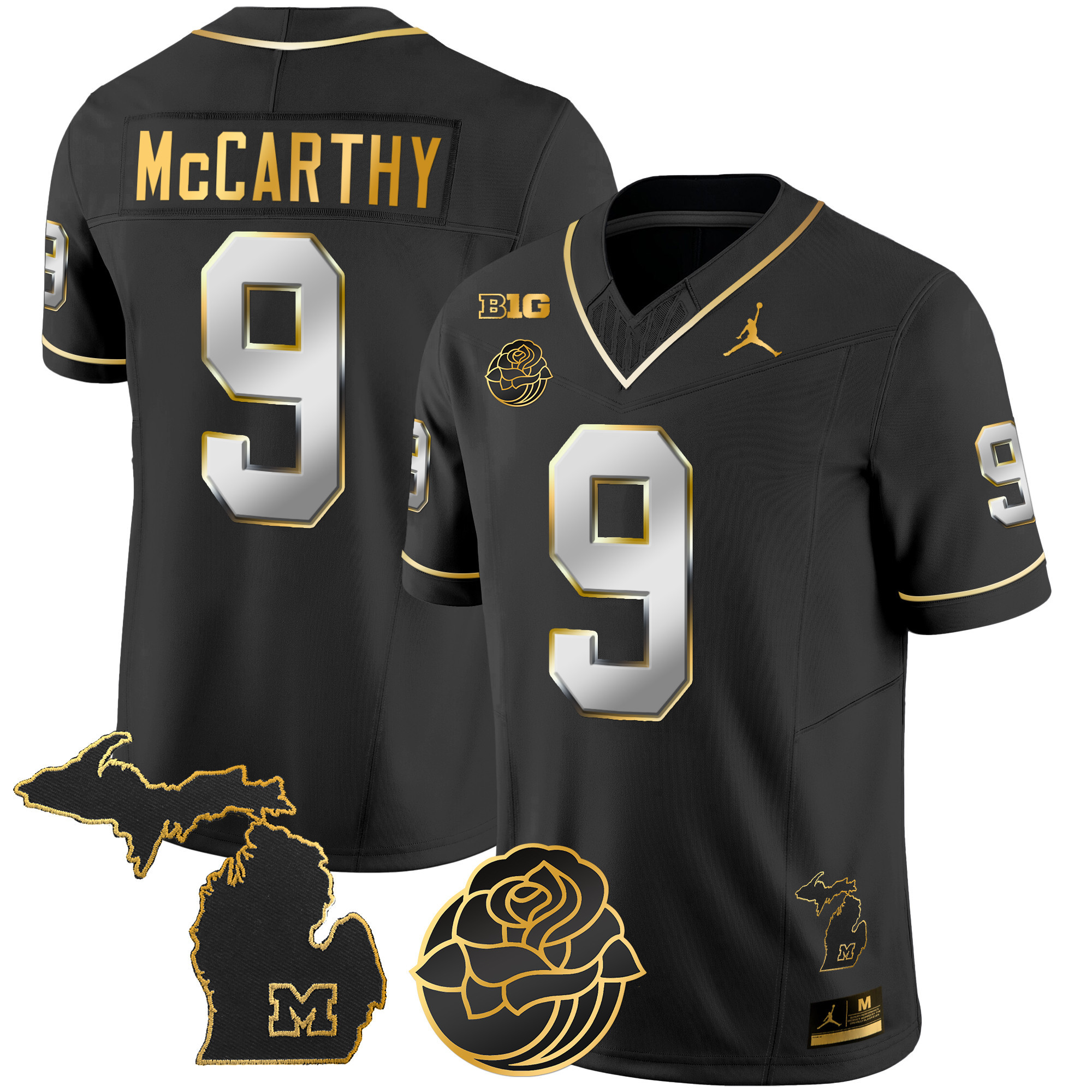 Men's Michigan Wolverines Rose Bowl Patch Gold Vapor Jersey - All Stitched - Image 7