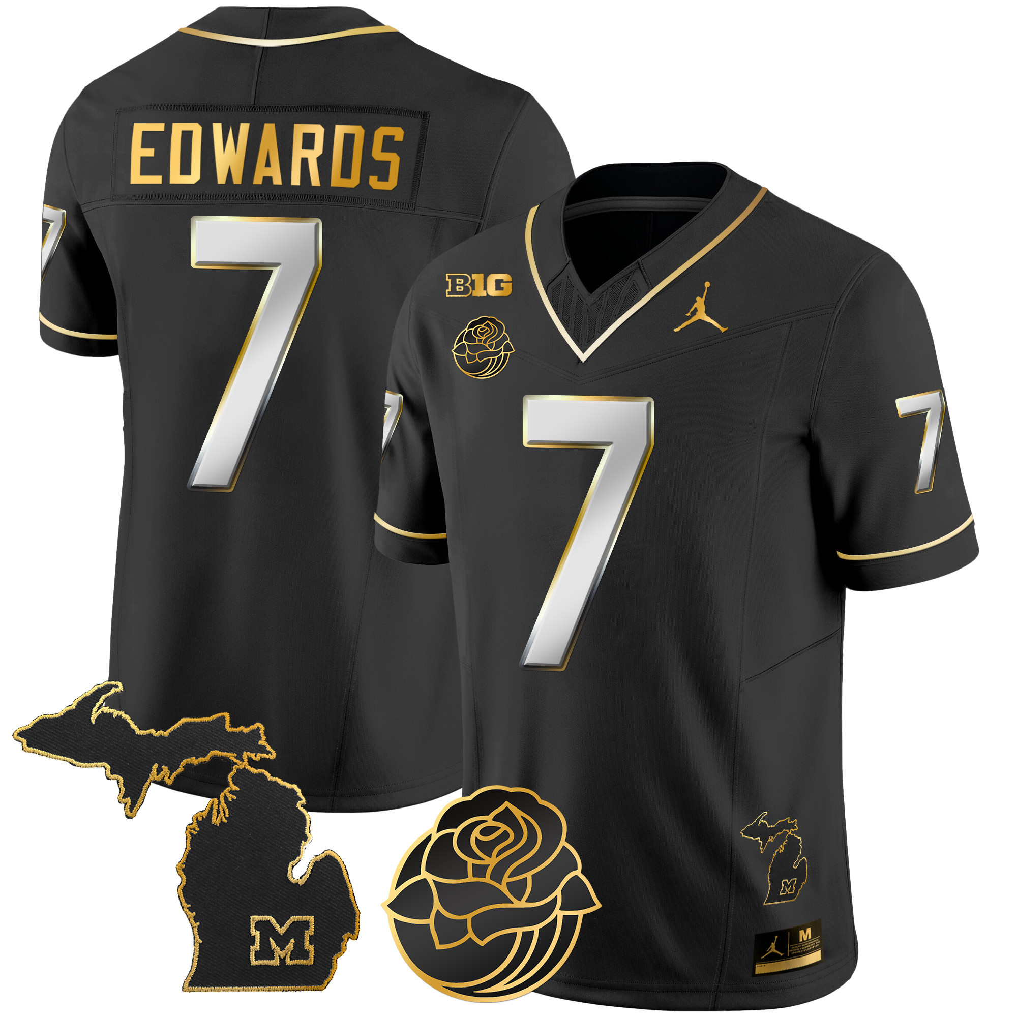 Men's Michigan Wolverines Rose Bowl Patch Gold Vapor Jersey - All Stitched - Image 10