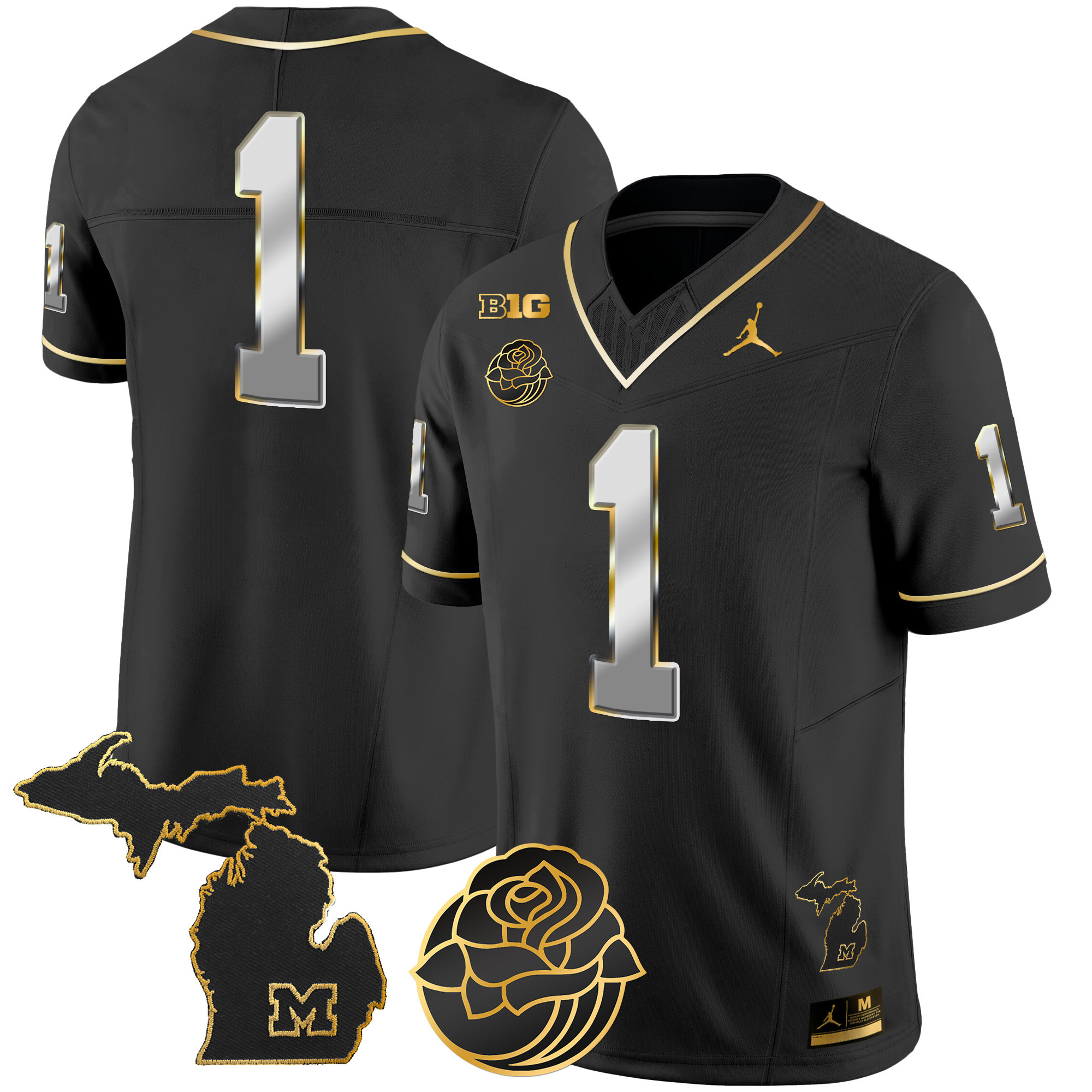 Men's Michigan Wolverines Rose Bowl Patch Gold Vapor Jersey - All Stitched - Image 12
