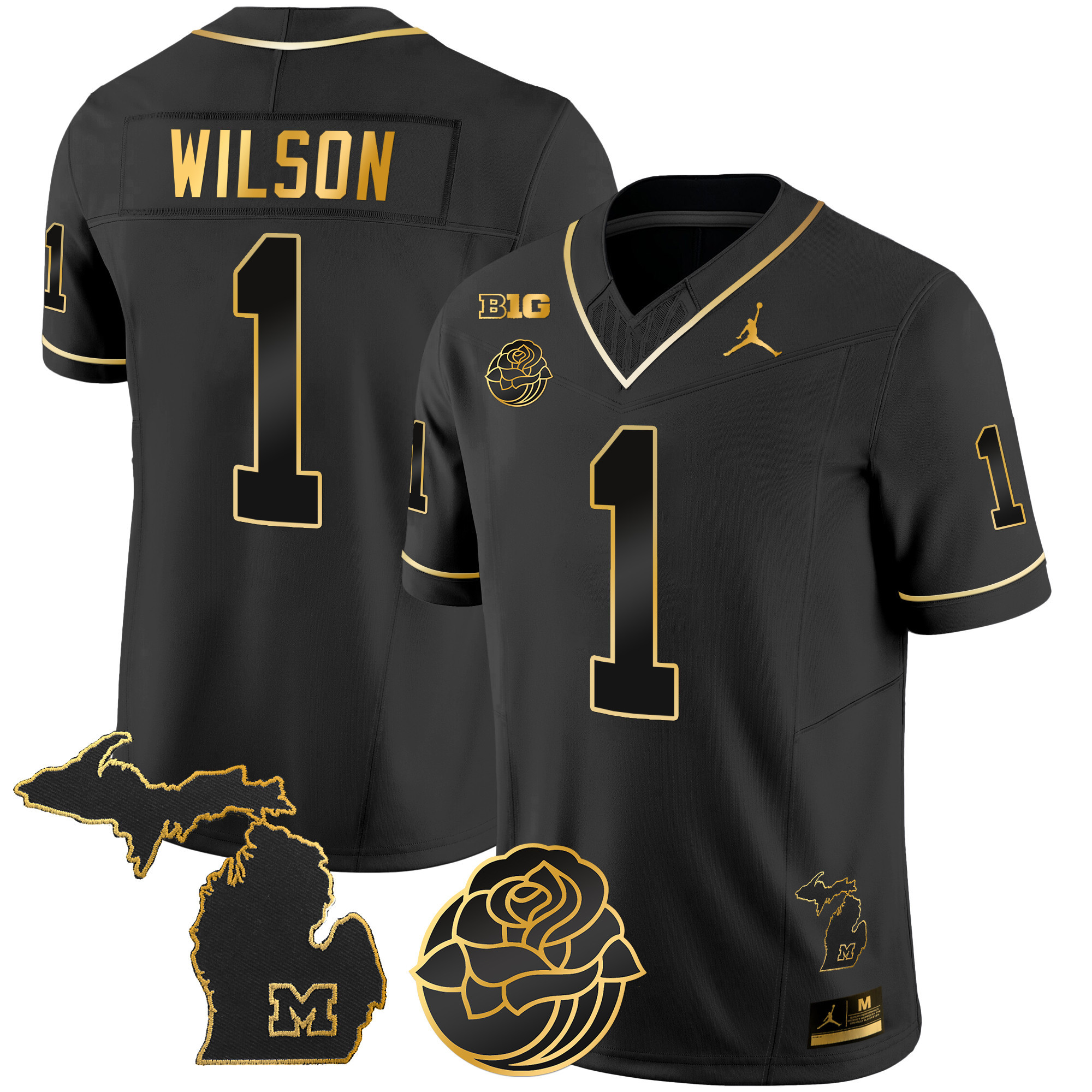 Men's Michigan Wolverines Rose Bowl Patch Gold Vapor Jersey - All Stitched - Image 15