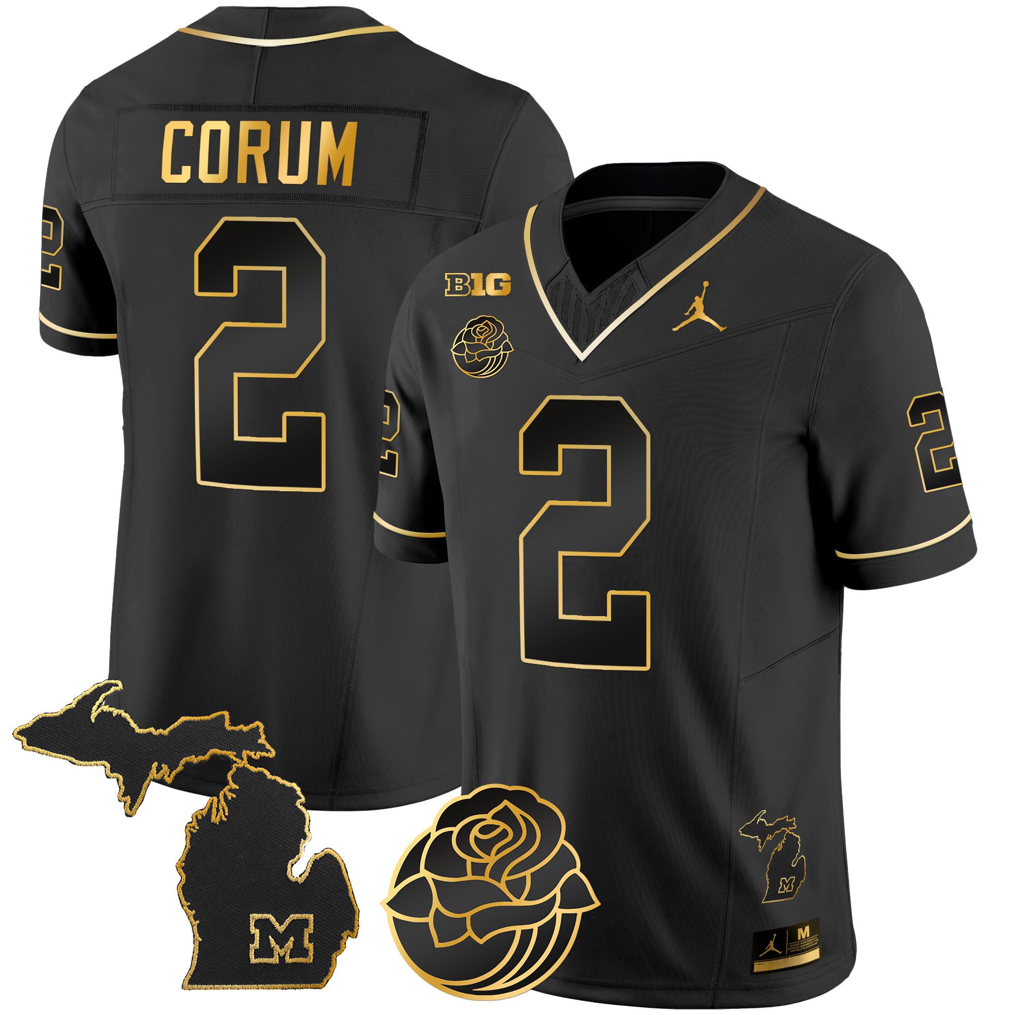 Men's Michigan Wolverines Rose Bowl Patch Gold Vapor Jersey - All Stitched - Image 14