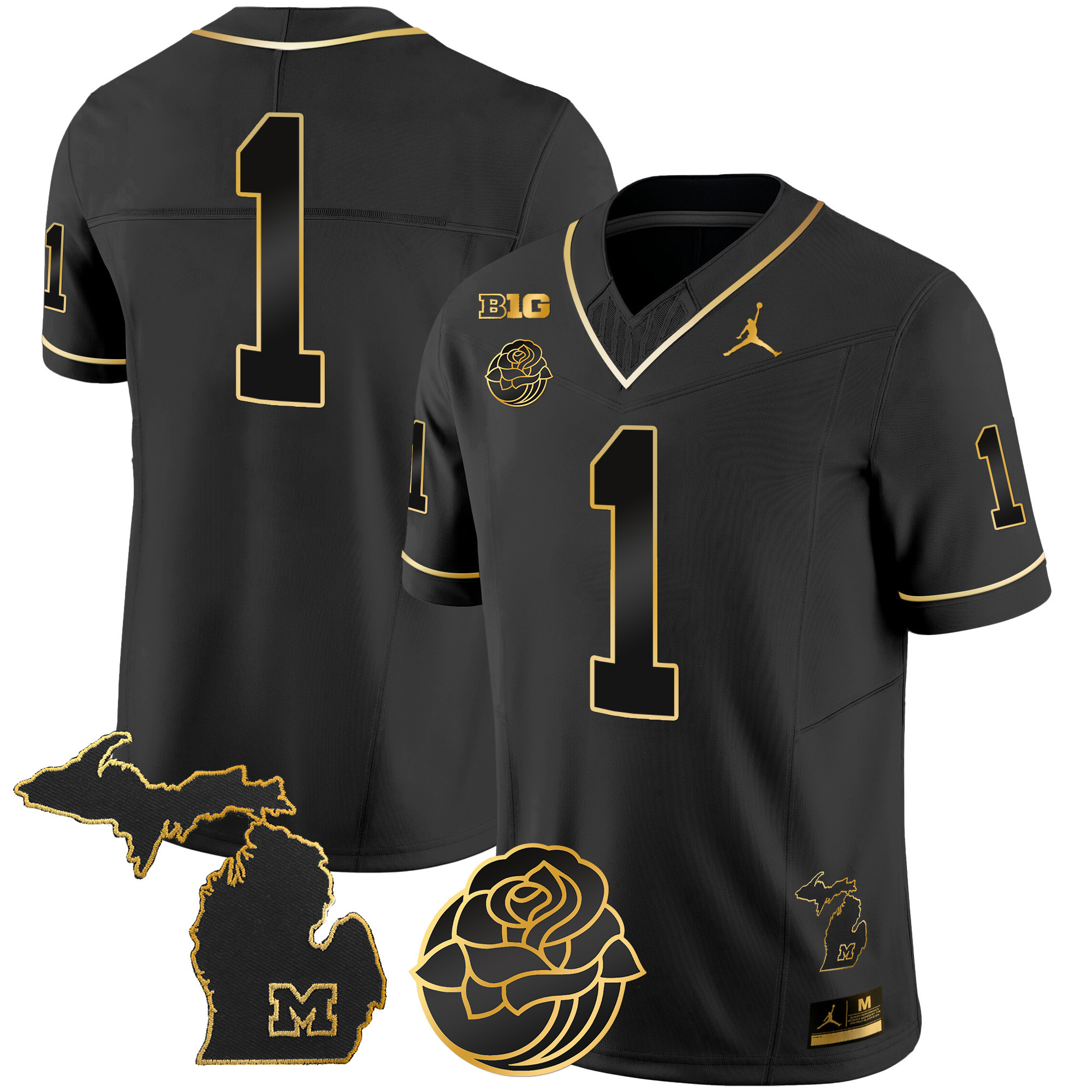 Men's Michigan Wolverines Rose Bowl Patch Gold Vapor Jersey - All Stitched - Image 18