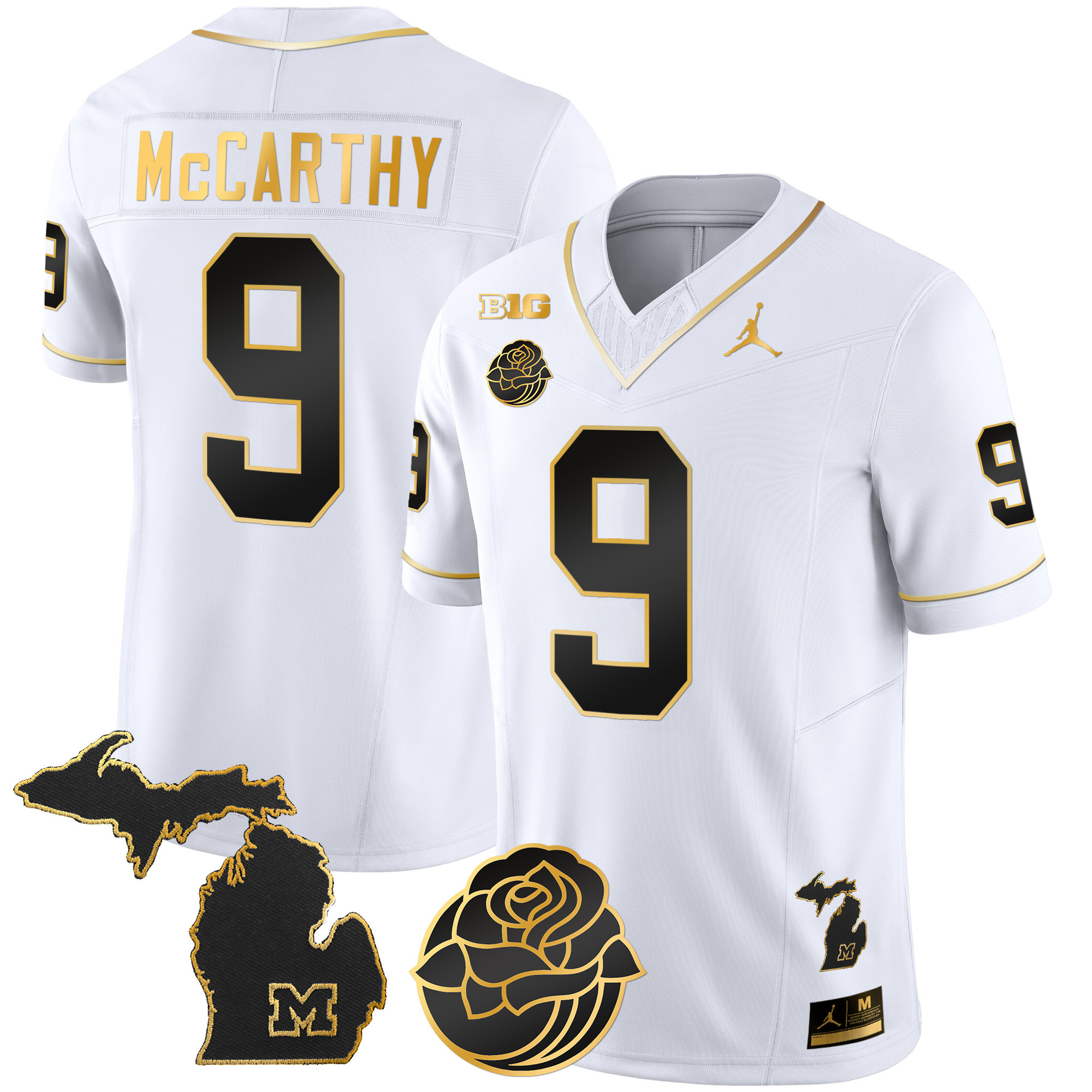 Men's Michigan Wolverines Rose Bowl Patch Gold Vapor Jersey - All Stitched - Image 19