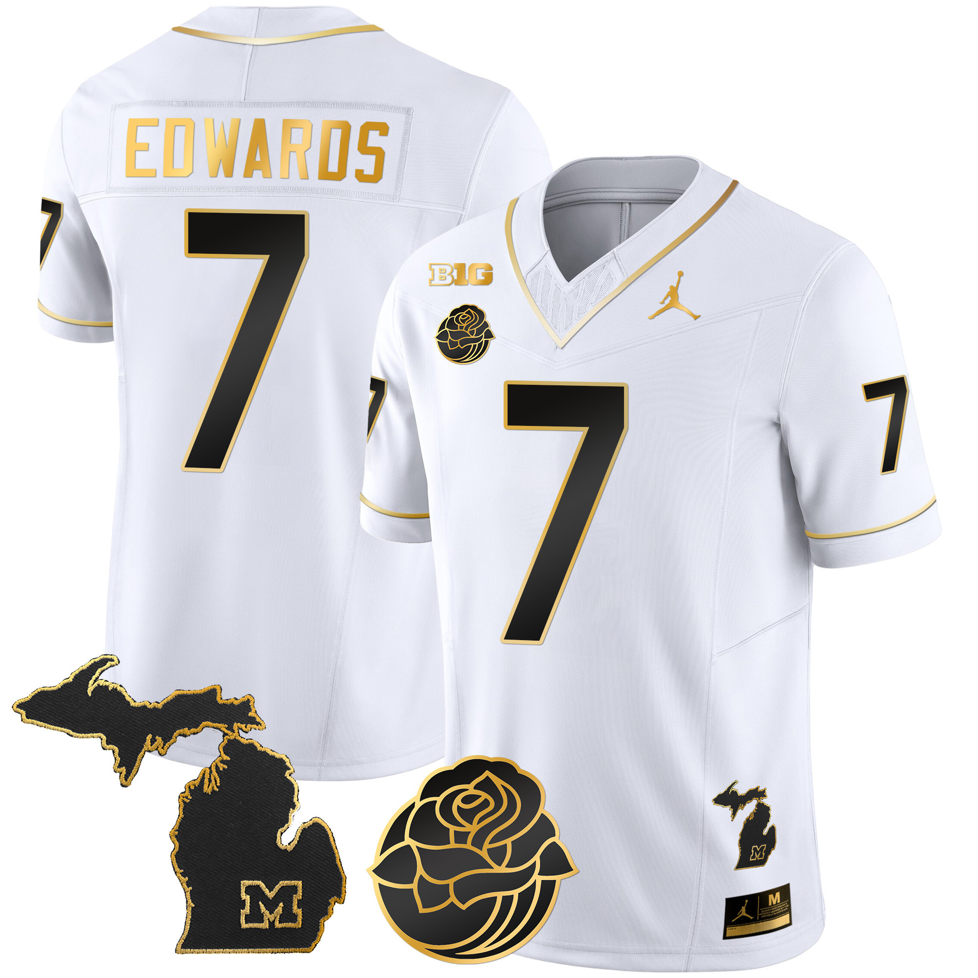 Men's Michigan Wolverines Rose Bowl Patch Gold Vapor Jersey - All Stitched - Image 22