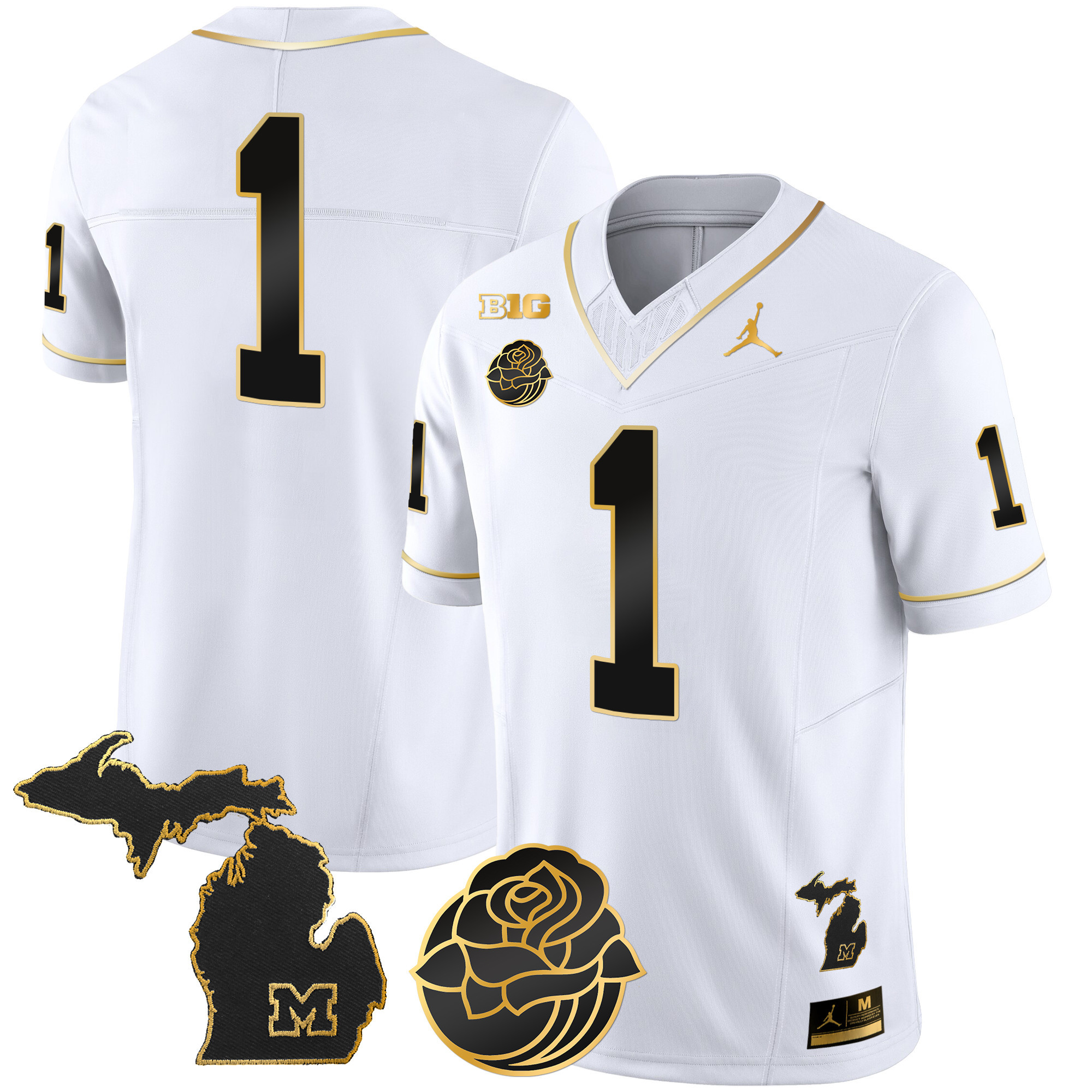 Men's Michigan Wolverines Rose Bowl Patch Gold Vapor Jersey - All Stitched - Image 24
