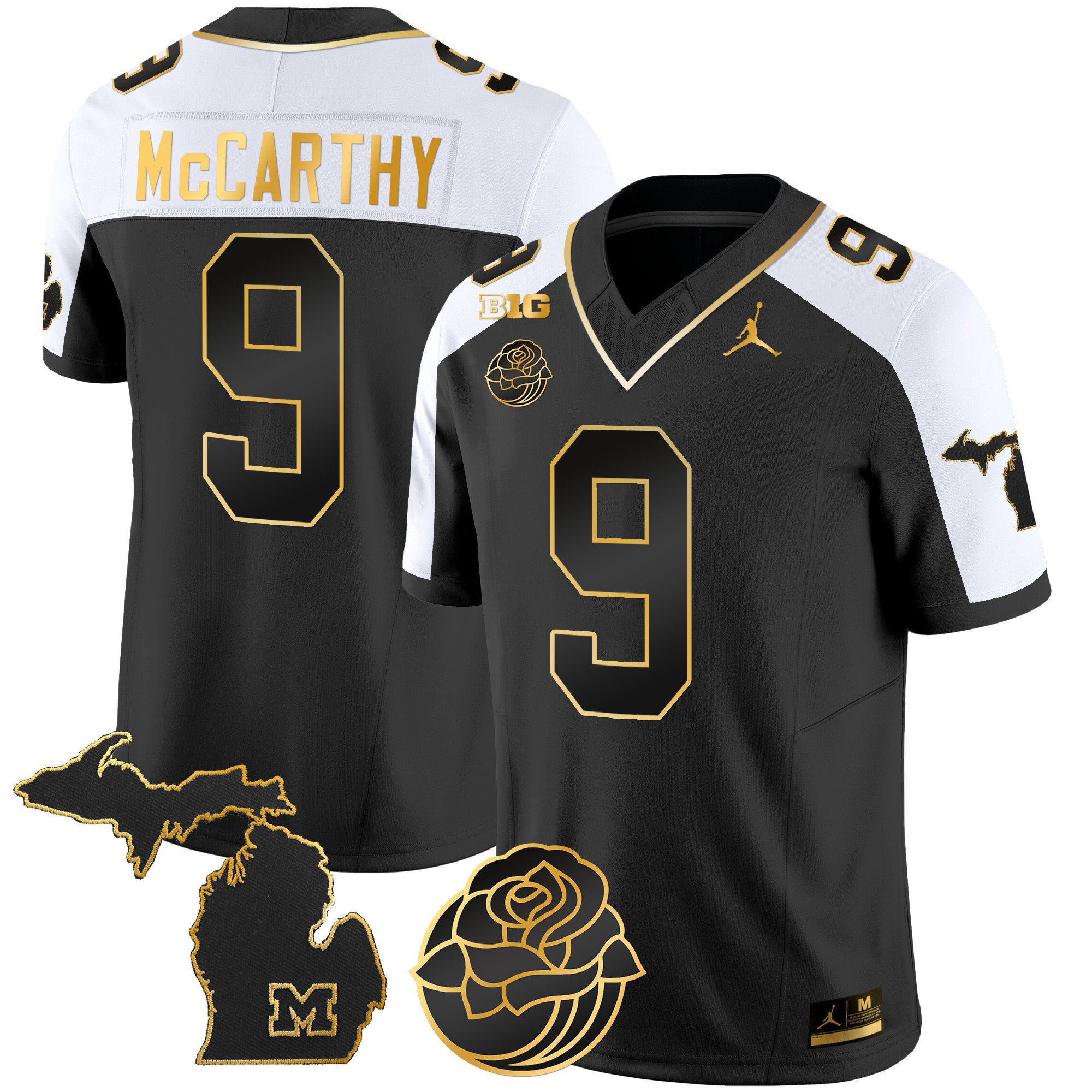 Men's Michigan Wolverines Rose Bowl Patch Gold Vapor Jersey - All Stitched