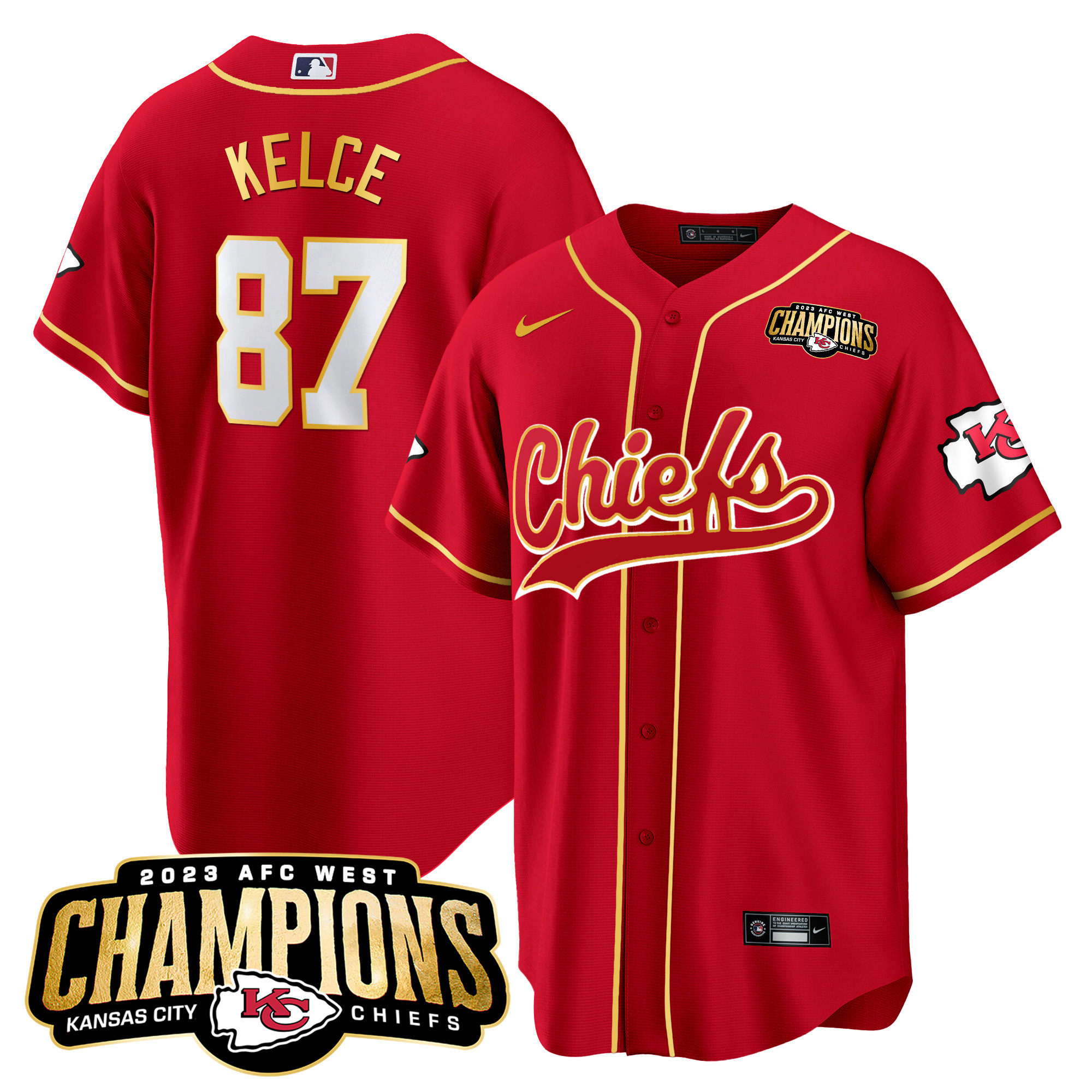 Men's Chiefs 2023 AFC West Champions Patch Baseball Jersey - All Stitched - Image 2