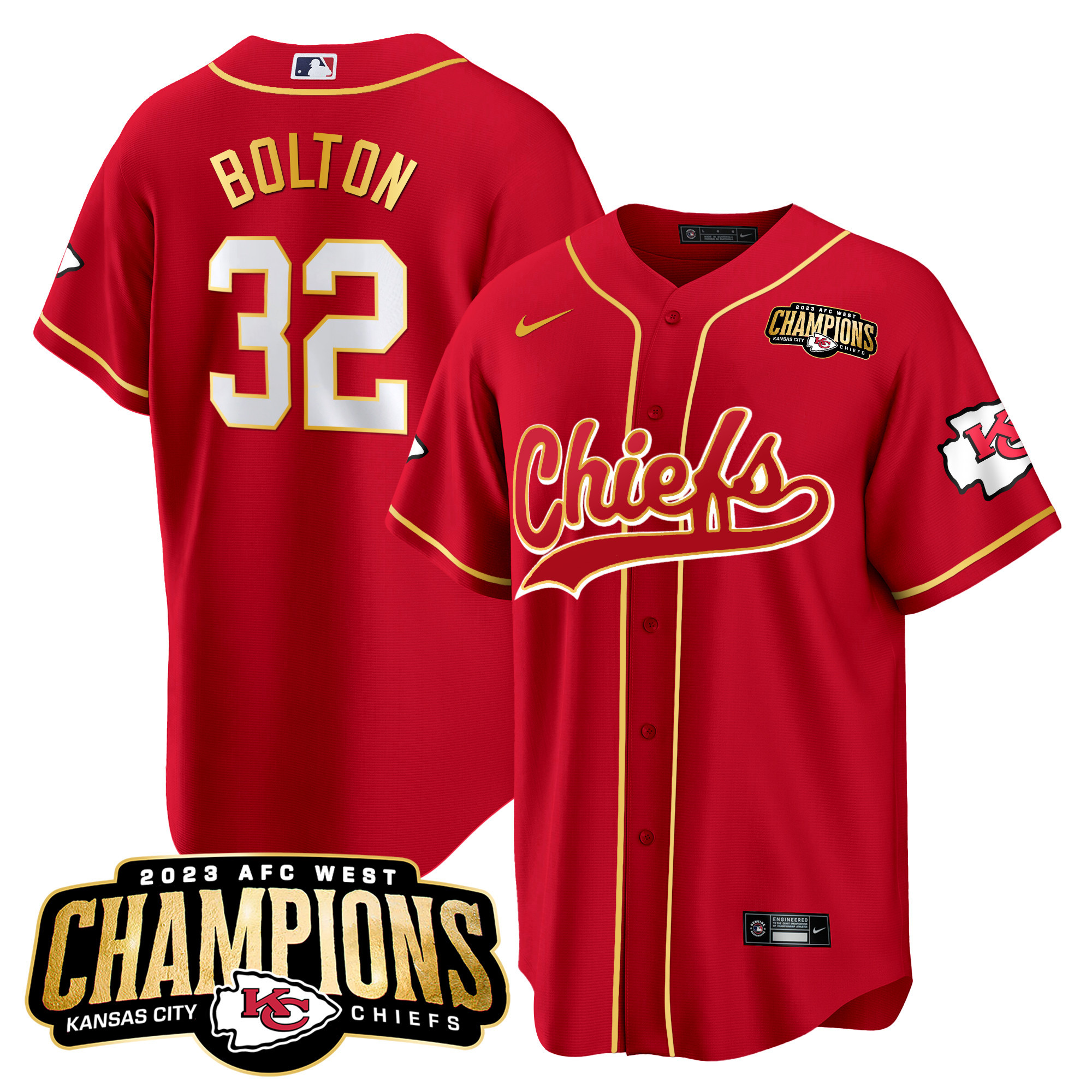 Men's Chiefs 2023 AFC West Champions Patch Baseball Jersey - All Stitched - Image 3